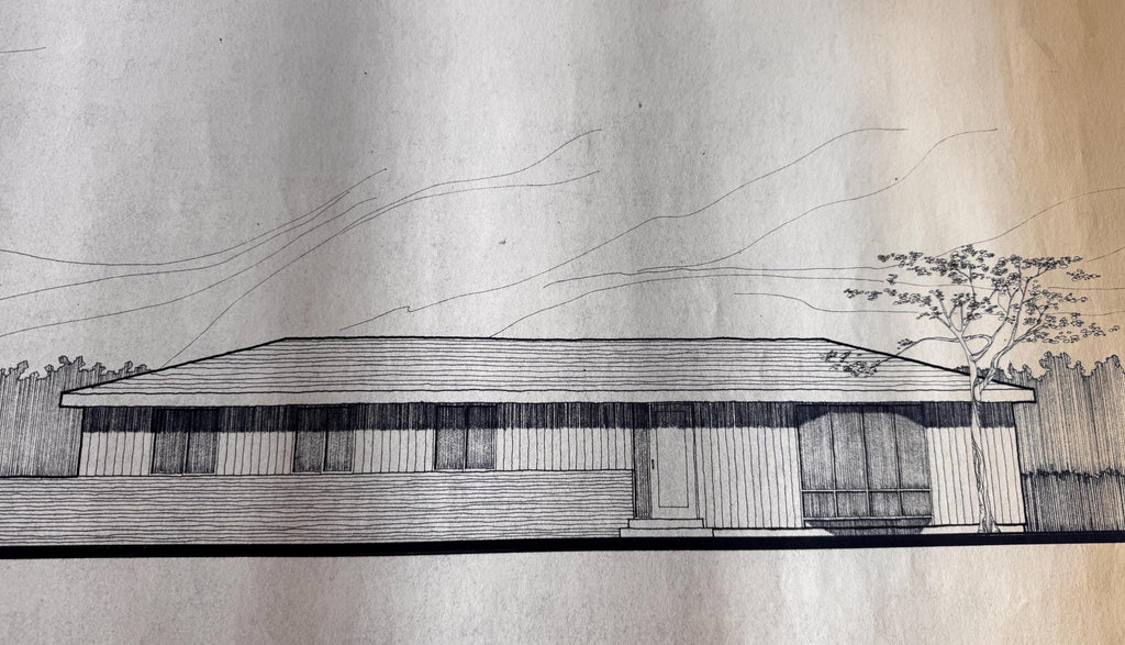 Mid Century Architectural Drawing - Mountain & Tree Elevation - Original Hand Drawn House Rendering