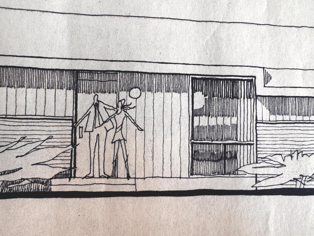 Mid Century Architectural Drawing - Tree Line Elevation - Original Hand Drawn House Rendering