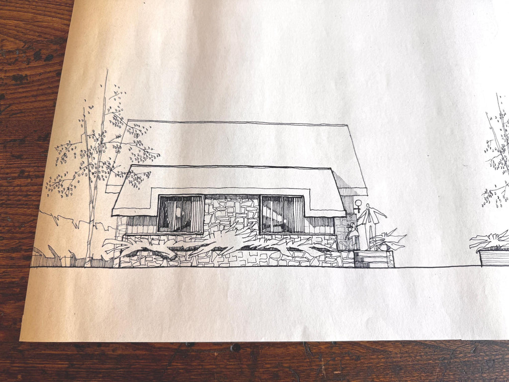 Mid Century Architectural Drawing - Twin Elevations - Original Hand Drawn House Rendering
