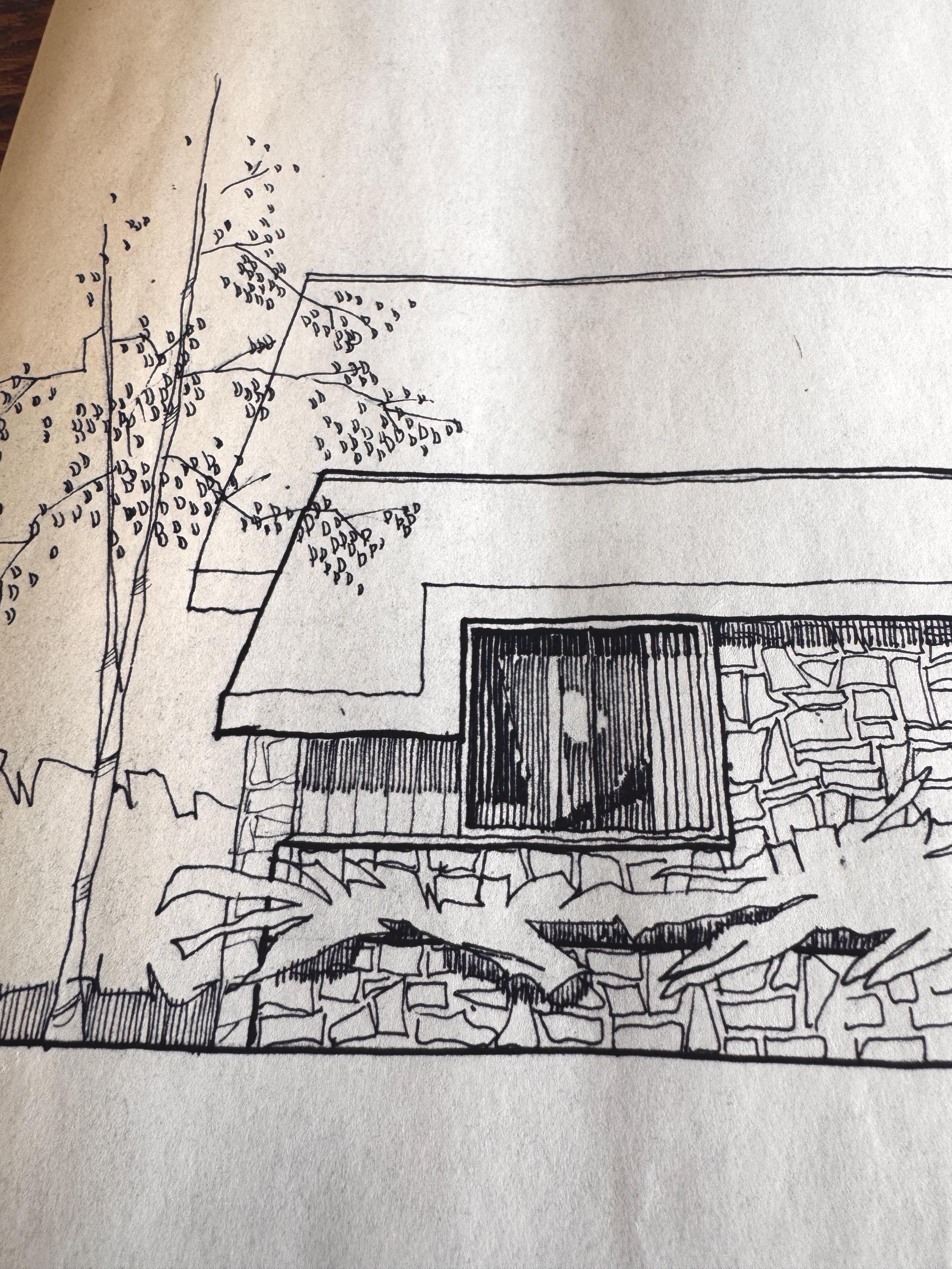 Mid Century Architectural Drawing - Twin Elevations - Original Hand Drawn House Rendering