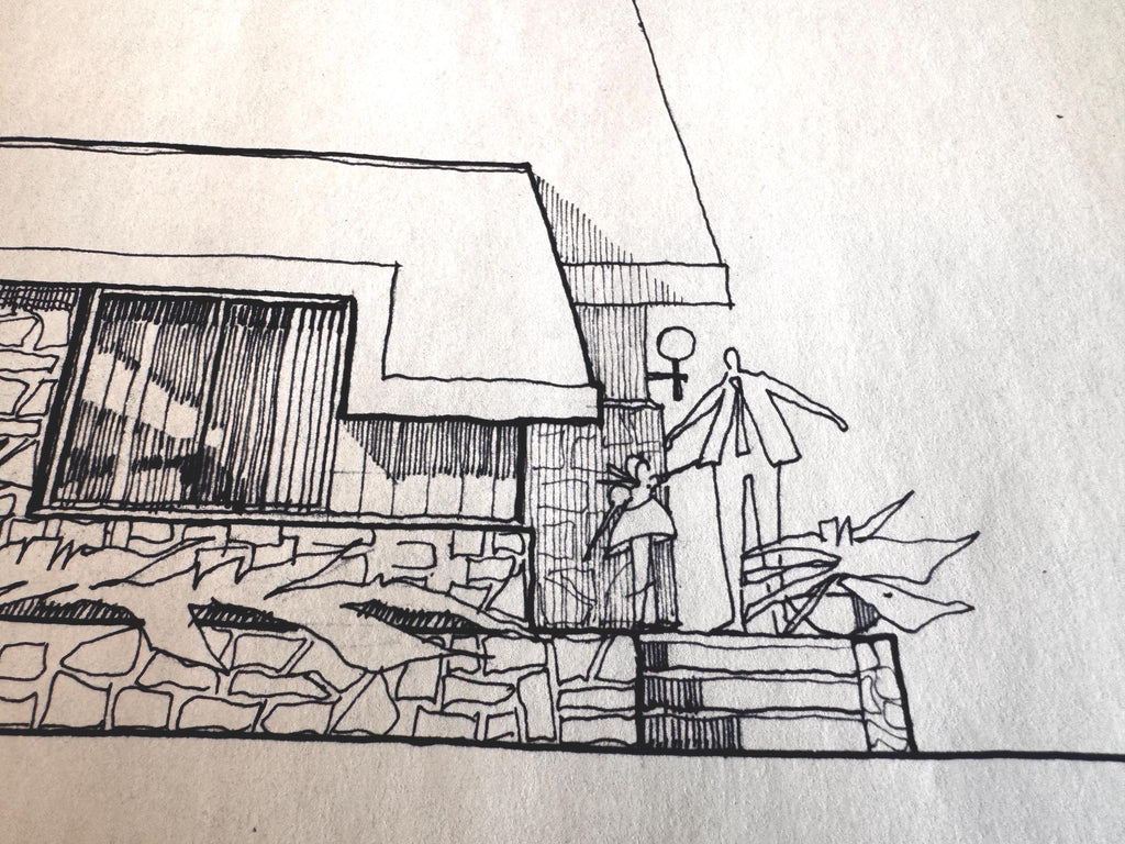 Mid Century Architectural Drawing - Twin Elevations - Original Hand Drawn House Rendering