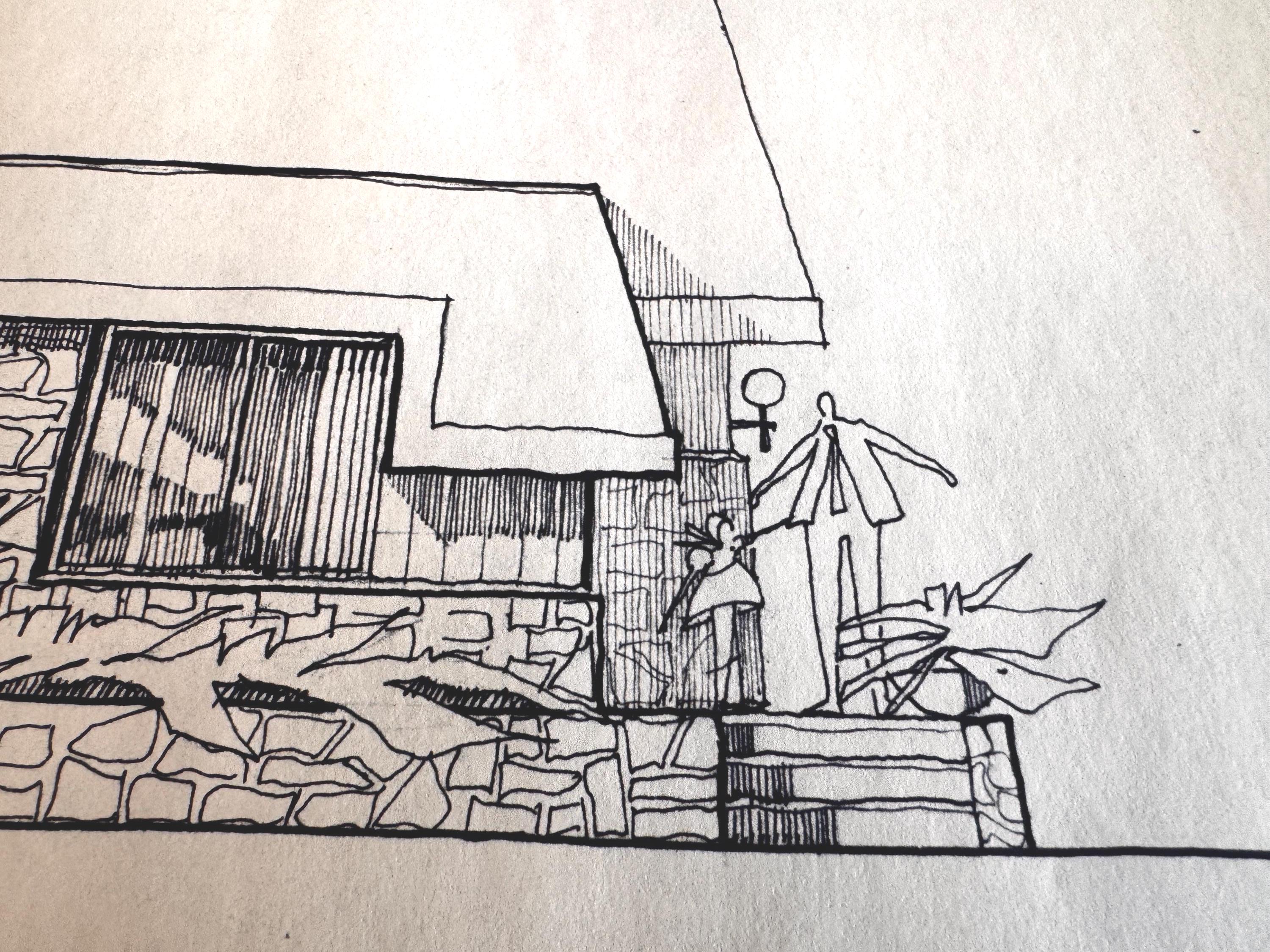 Mid Century Architectural Drawing - Twin Elevations - Original Hand Drawn House Rendering