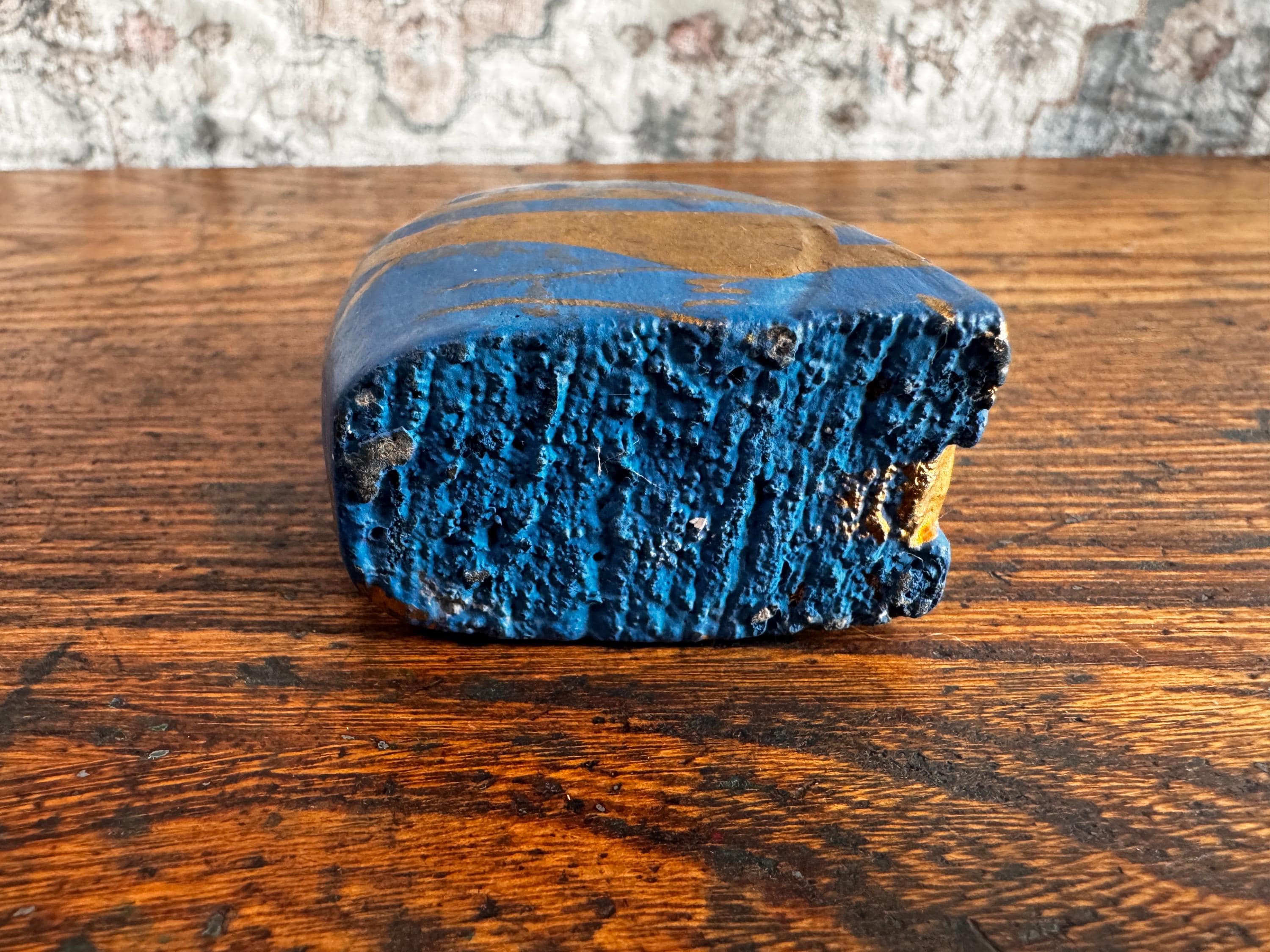 Hand-Painted Blue and Gold Cat Figurine