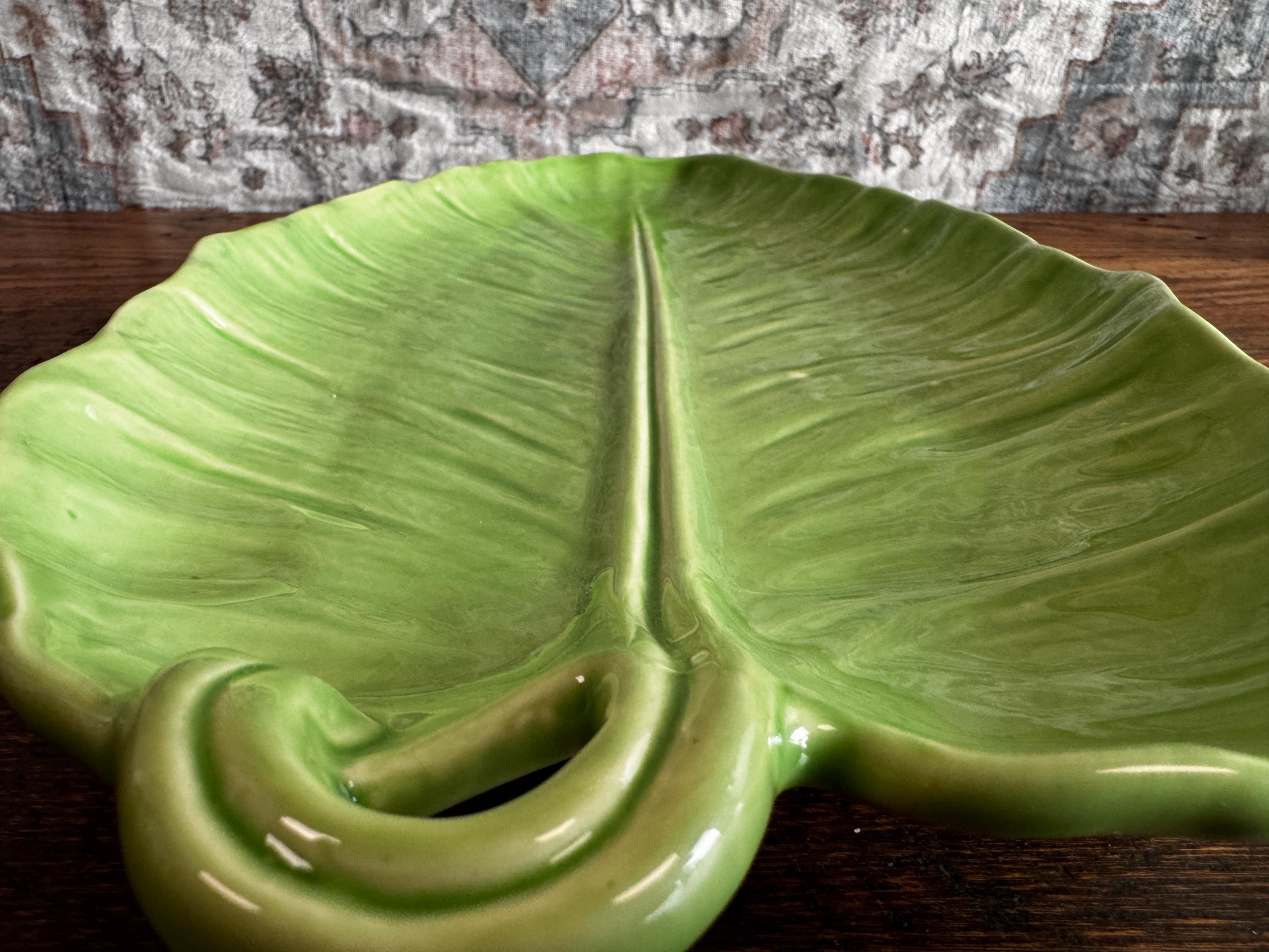 Green Ceramic Leaf-Shaped Serving Platter