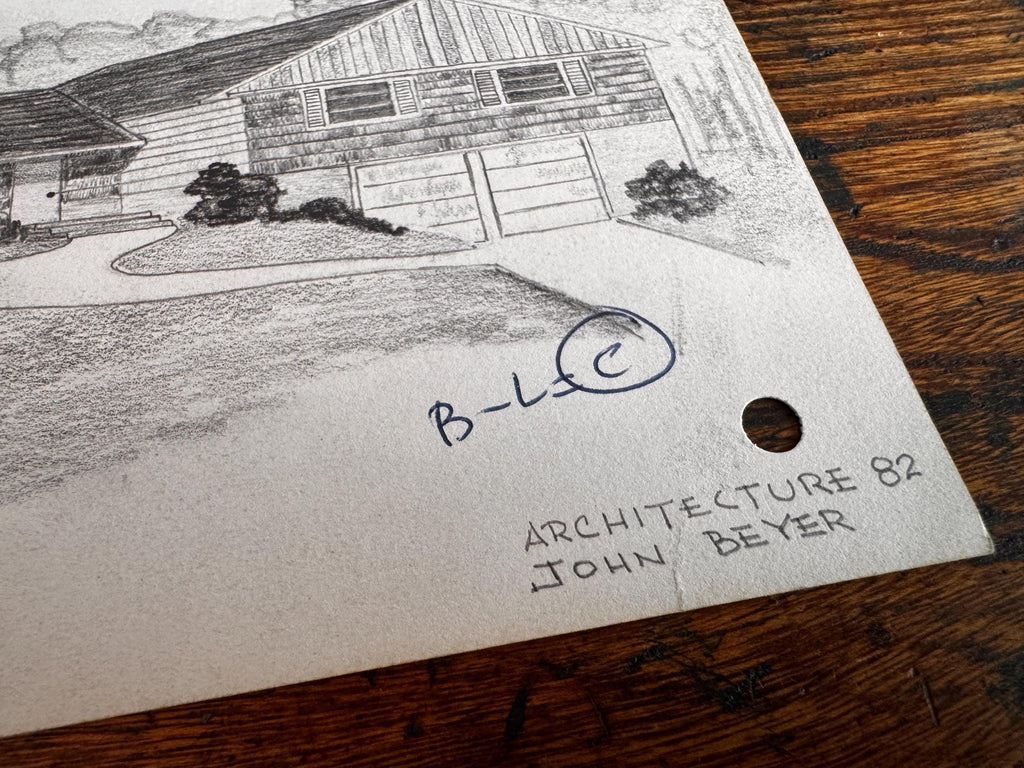 Vintage 1950s Architectural Drawings Set of 4 – Mid Century Architecture Student Art