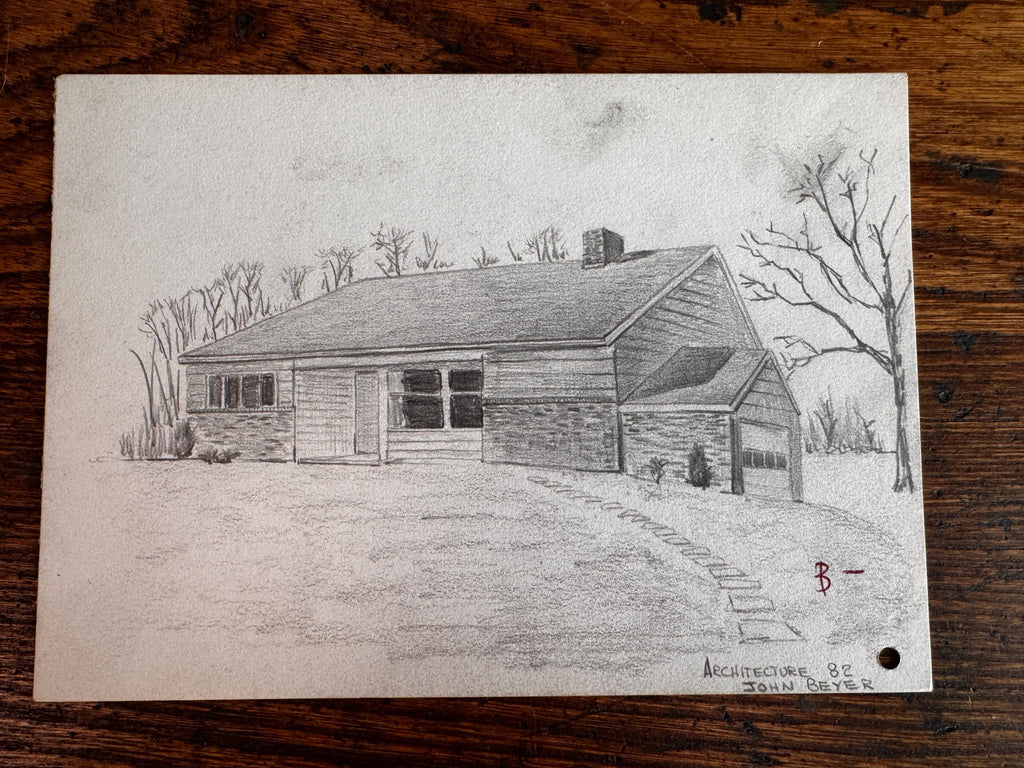 Vintage 1950s Architectural Drawings Set of 4 – Mid Century Architecture Student Art