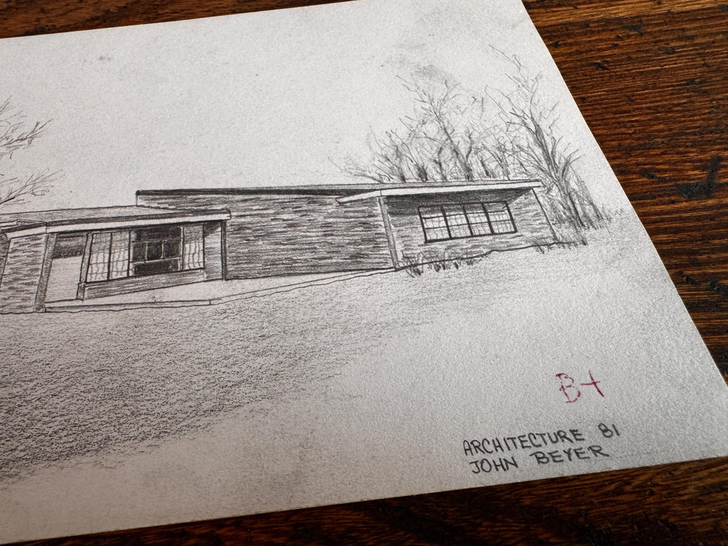 Vintage 1950s Architectural Drawings Set of 4 – Mid Century Architecture Student Art