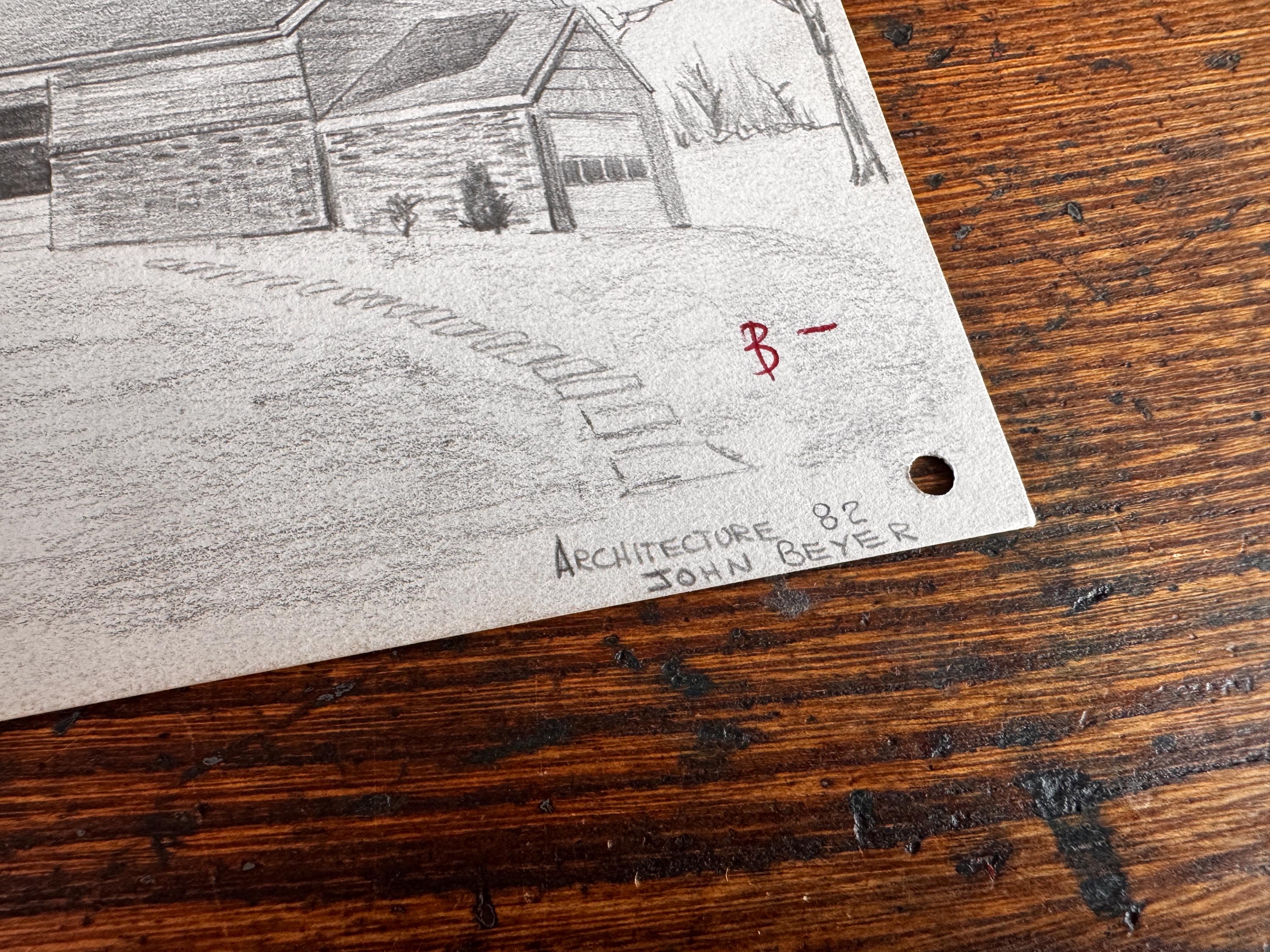 Vintage 1950s Architectural Drawings Set of 4 – Mid Century Architecture Student Art