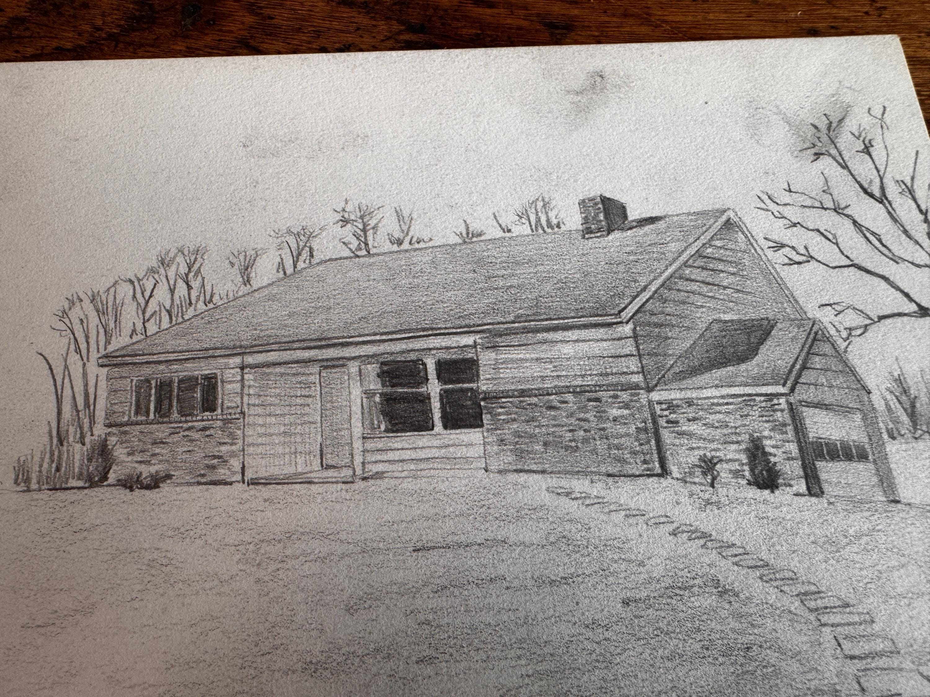 Vintage 1950s Architectural Drawings Set of 4 – Mid Century Architecture Student Art