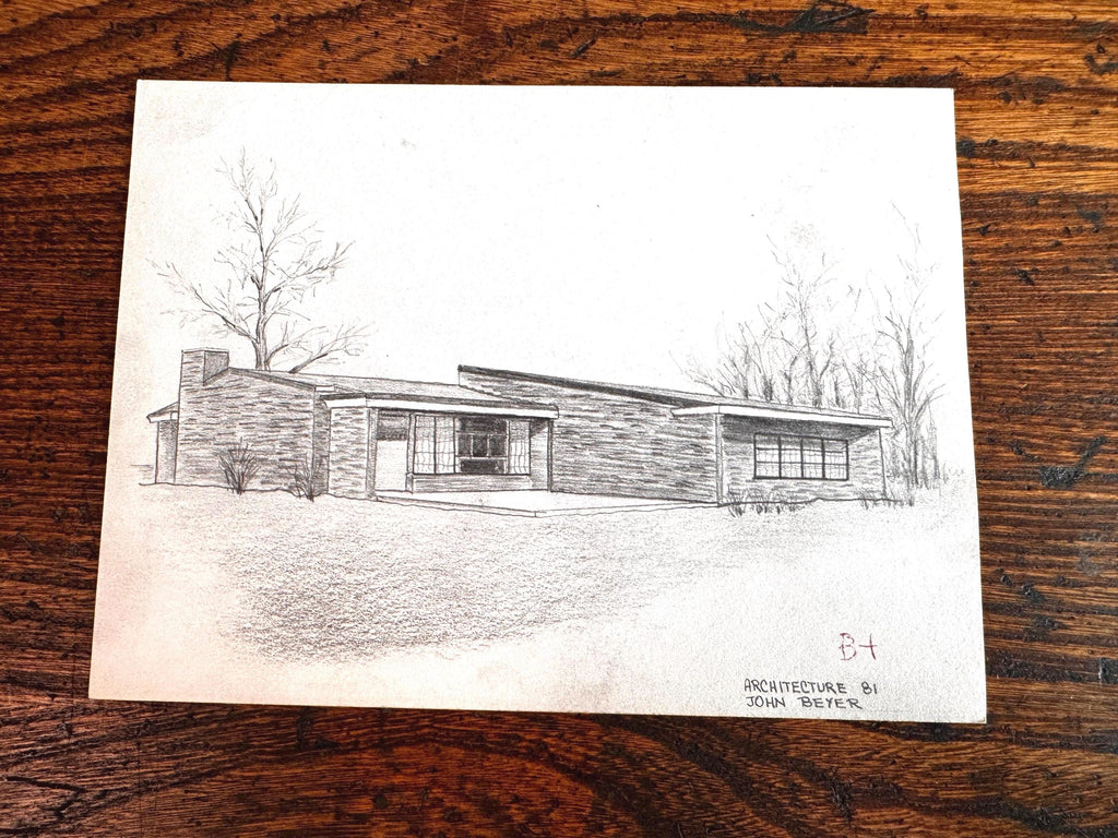 Vintage 1950s Architectural Drawings Set of 4 – Mid Century Architecture Student Art