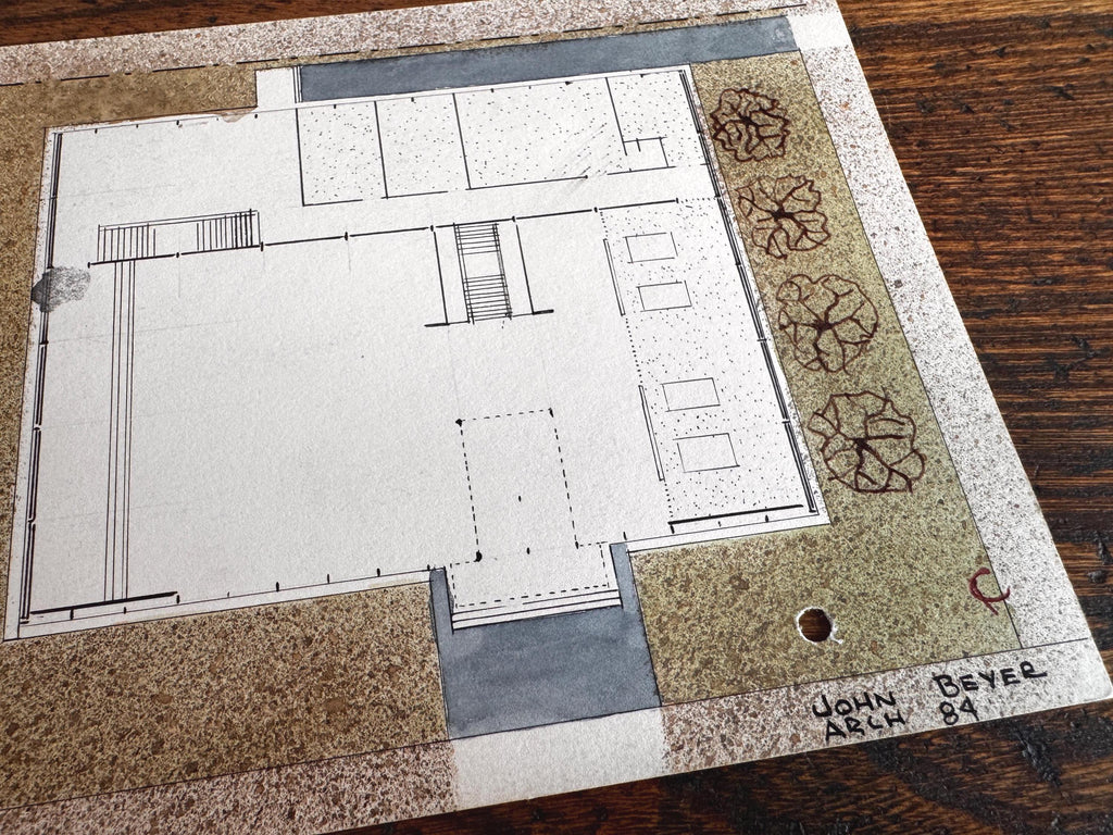 1950s Mid Century Modern Architectural Drawings – House Elevation & Site Plan – Original Student Art