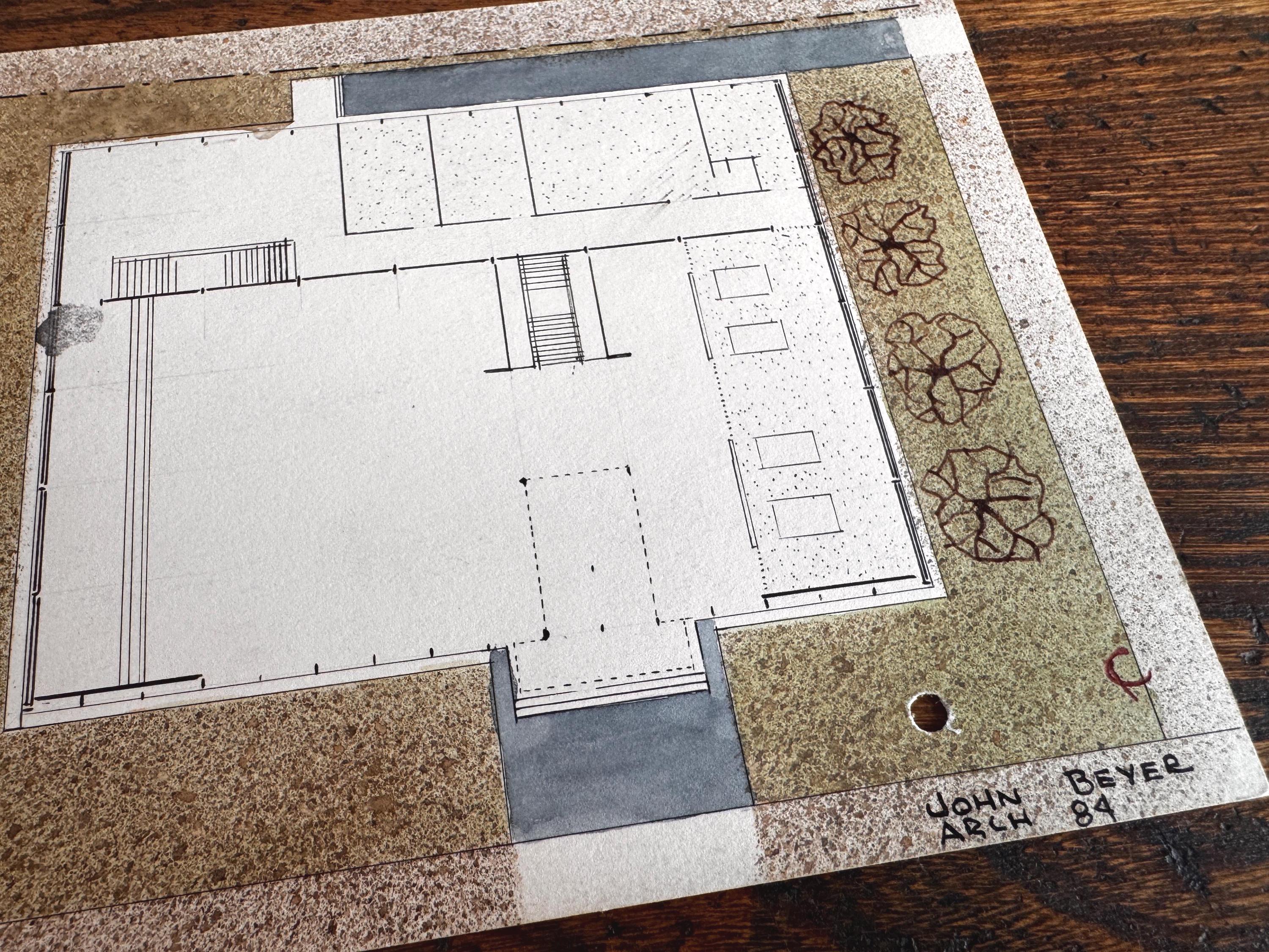 1950s Mid Century Modern Architectural Drawings – House Elevation & Site Plan – Original Student Art