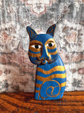 Hand-Painted Blue and Gold Cat Figurine
