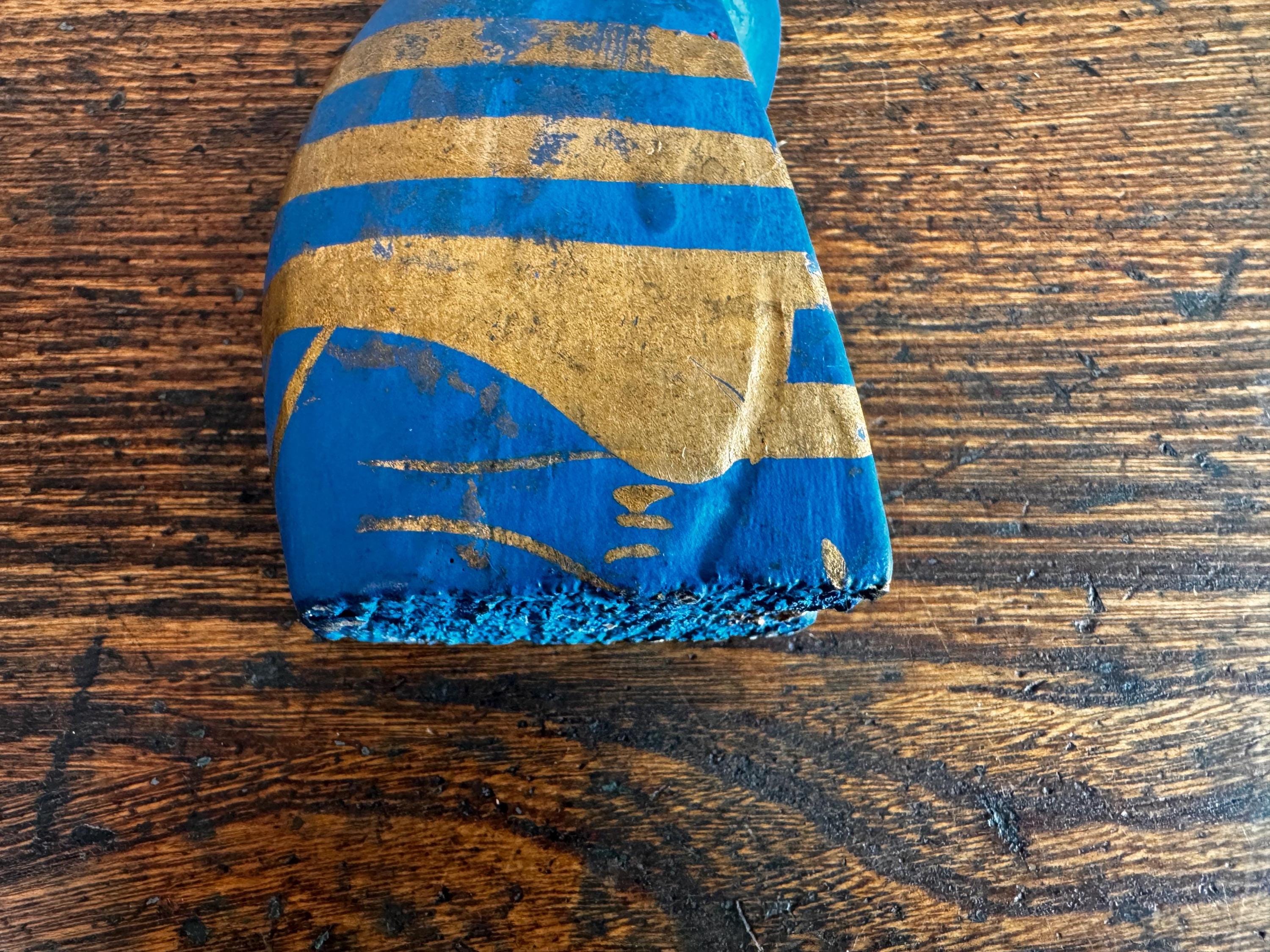 Hand-Painted Blue and Gold Cat Figurine