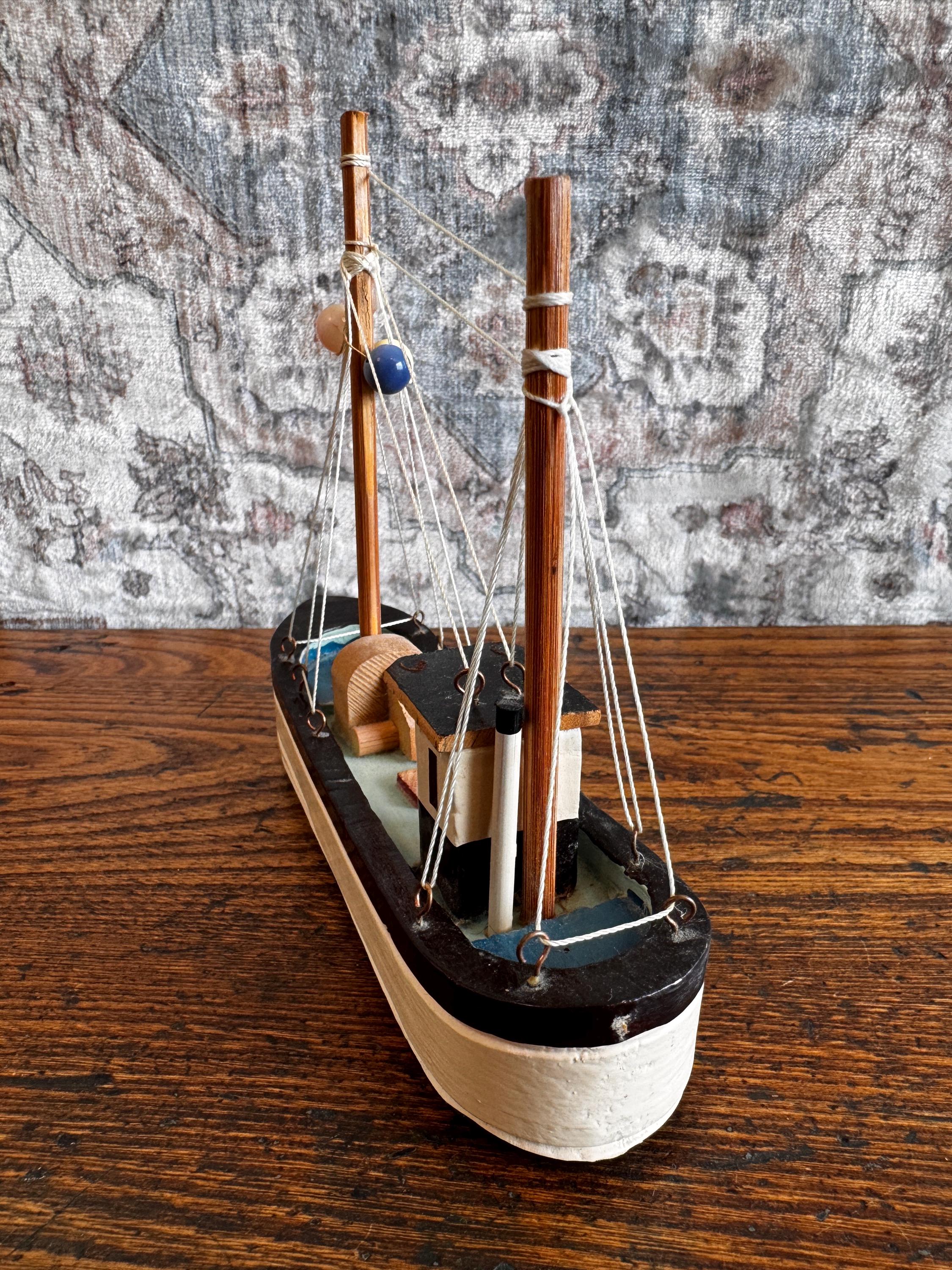 Nanco Wooden Model Fishing Boat - 7 Inch Nautical Decor
