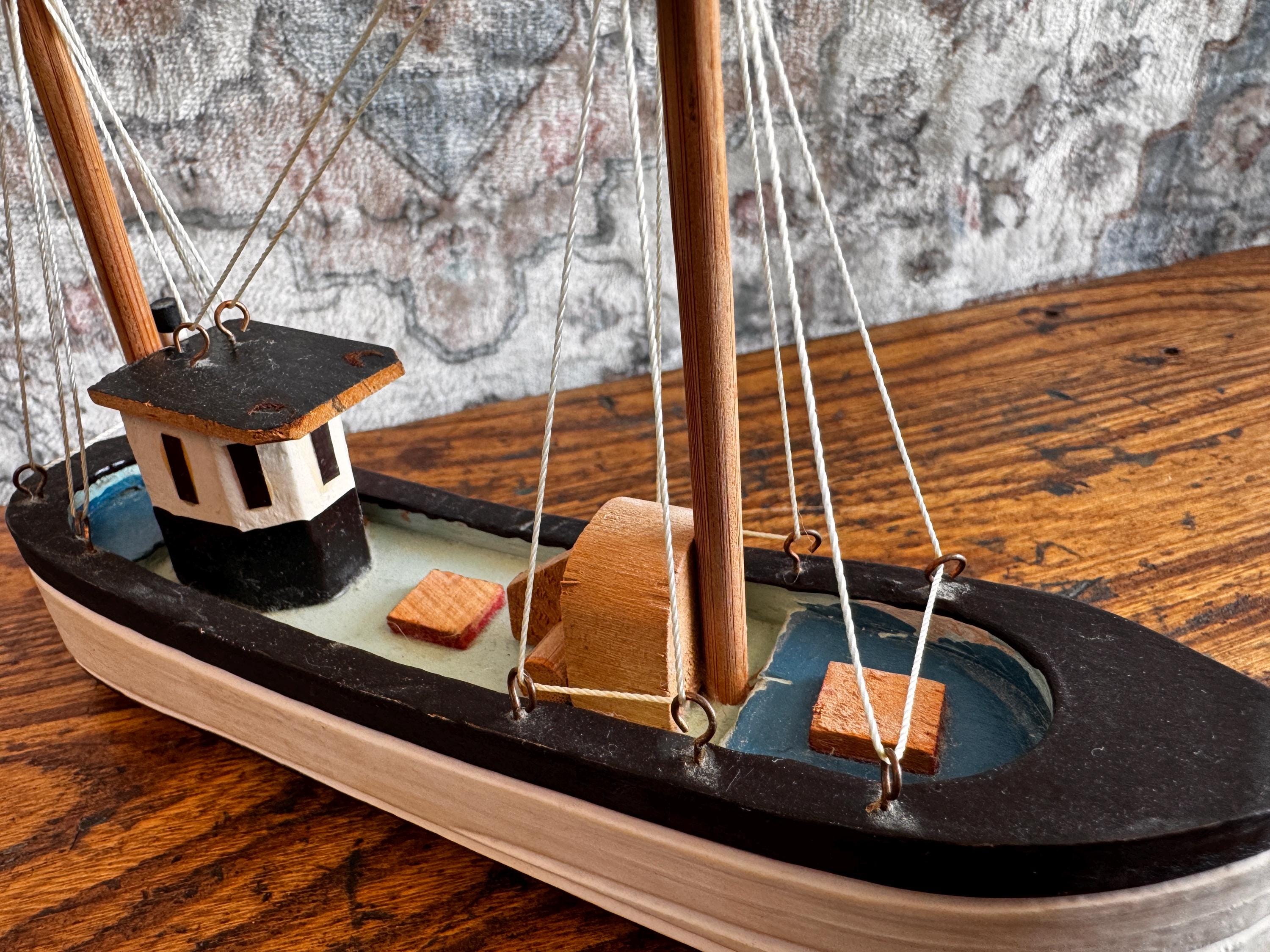 Nanco Wooden Model Fishing Boat - 7 Inch Nautical Decor