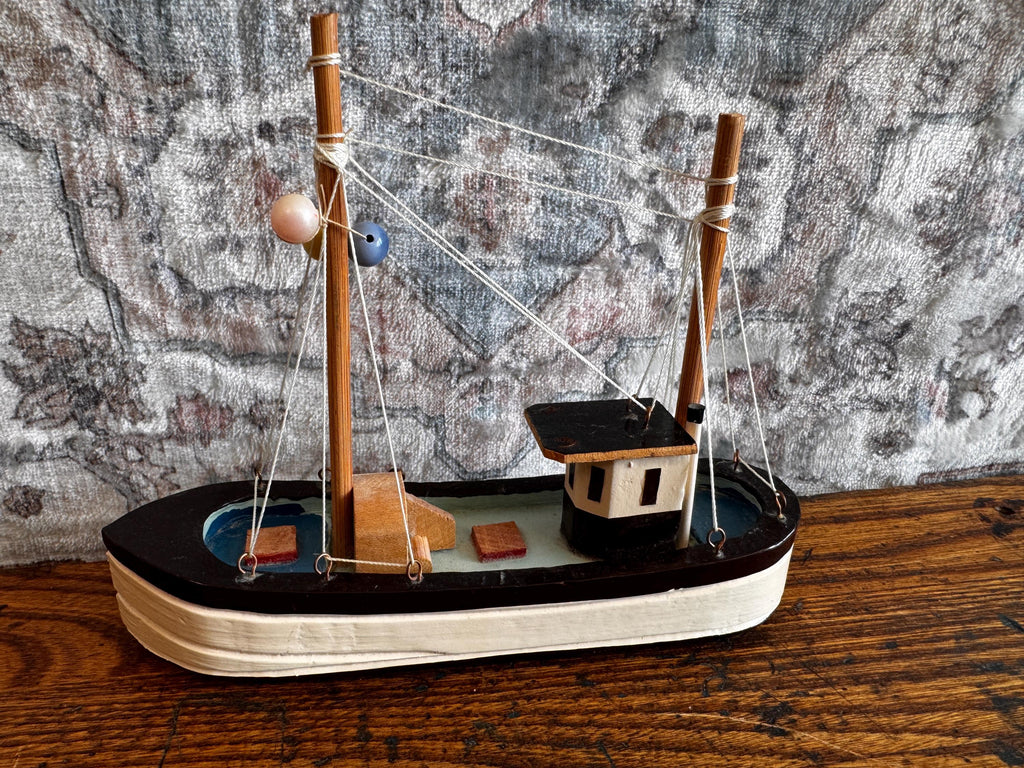 Nanco Wooden Model Fishing Boat - 7 Inch Nautical Decor