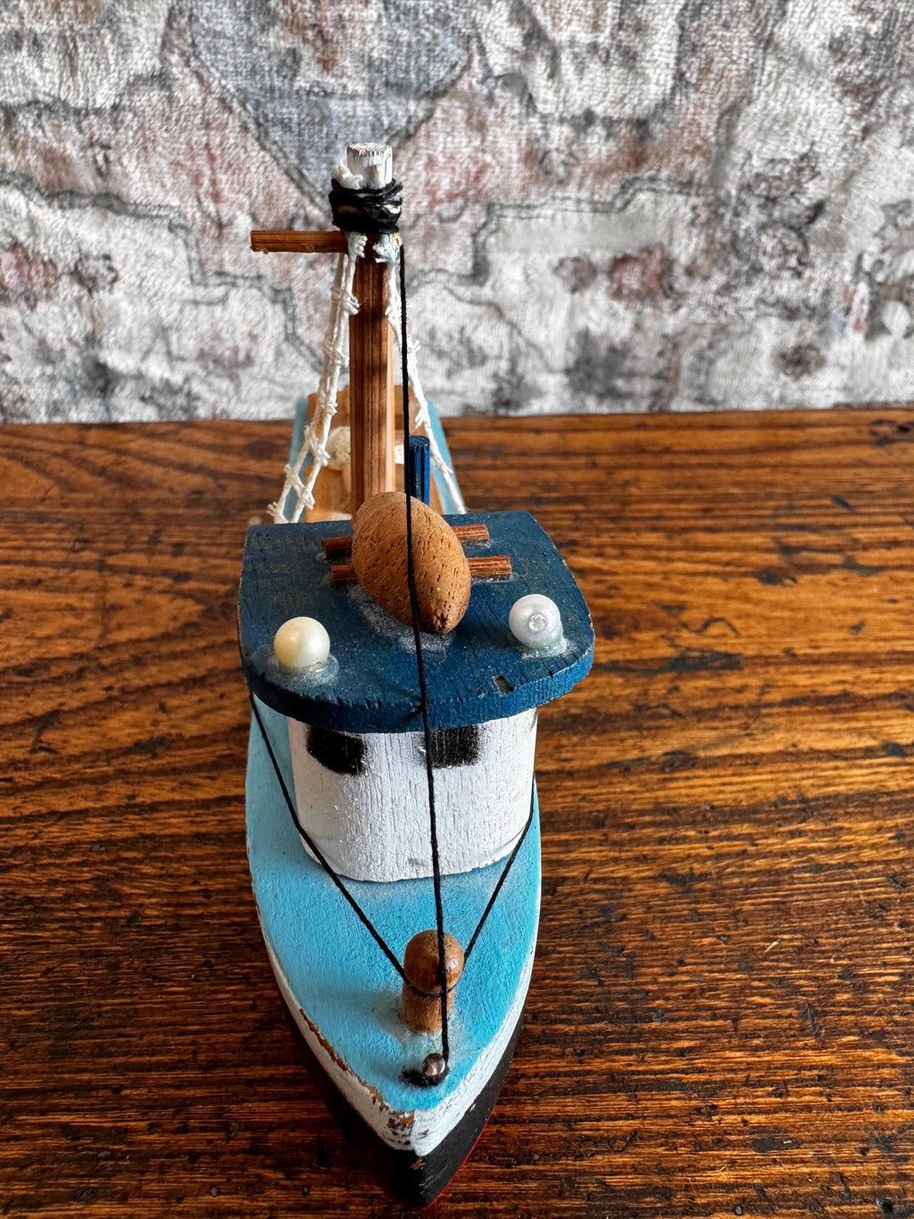 Handcrafted Wooden Model Fishing Boat - 7 Inch Nautical Decor