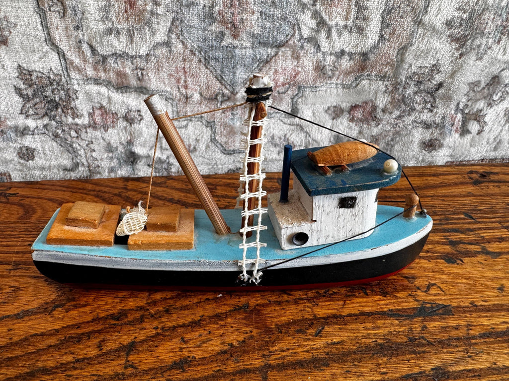 Handcrafted Wooden Model Fishing Boat - 7 Inch Nautical Decor