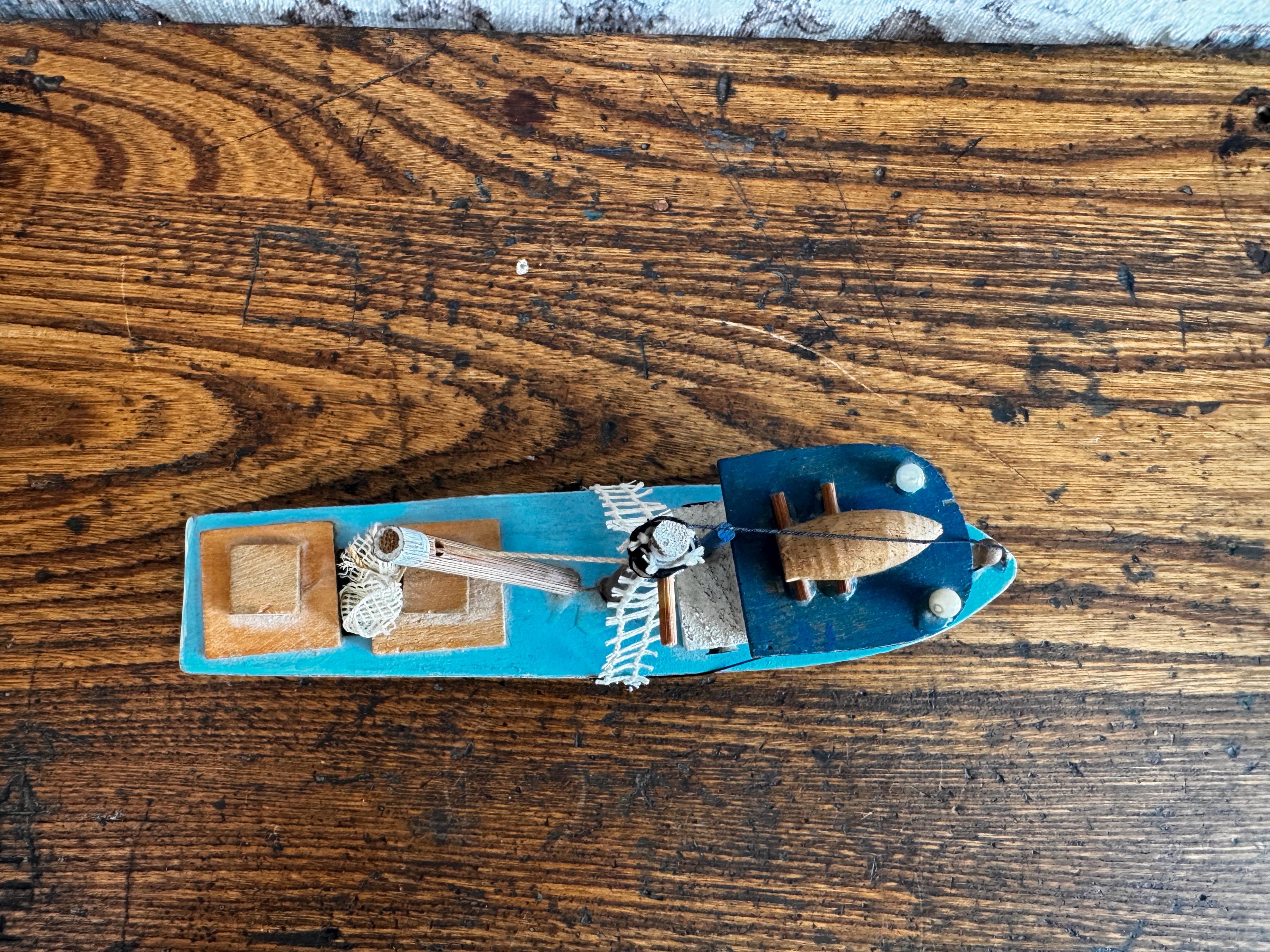Handcrafted Wooden Model Fishing Boat - 7 Inch Nautical Decor