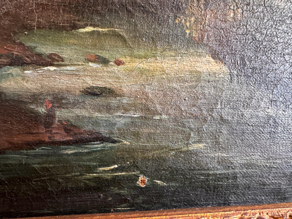 Framed Landscape Painting of a River and Trees at Sunset