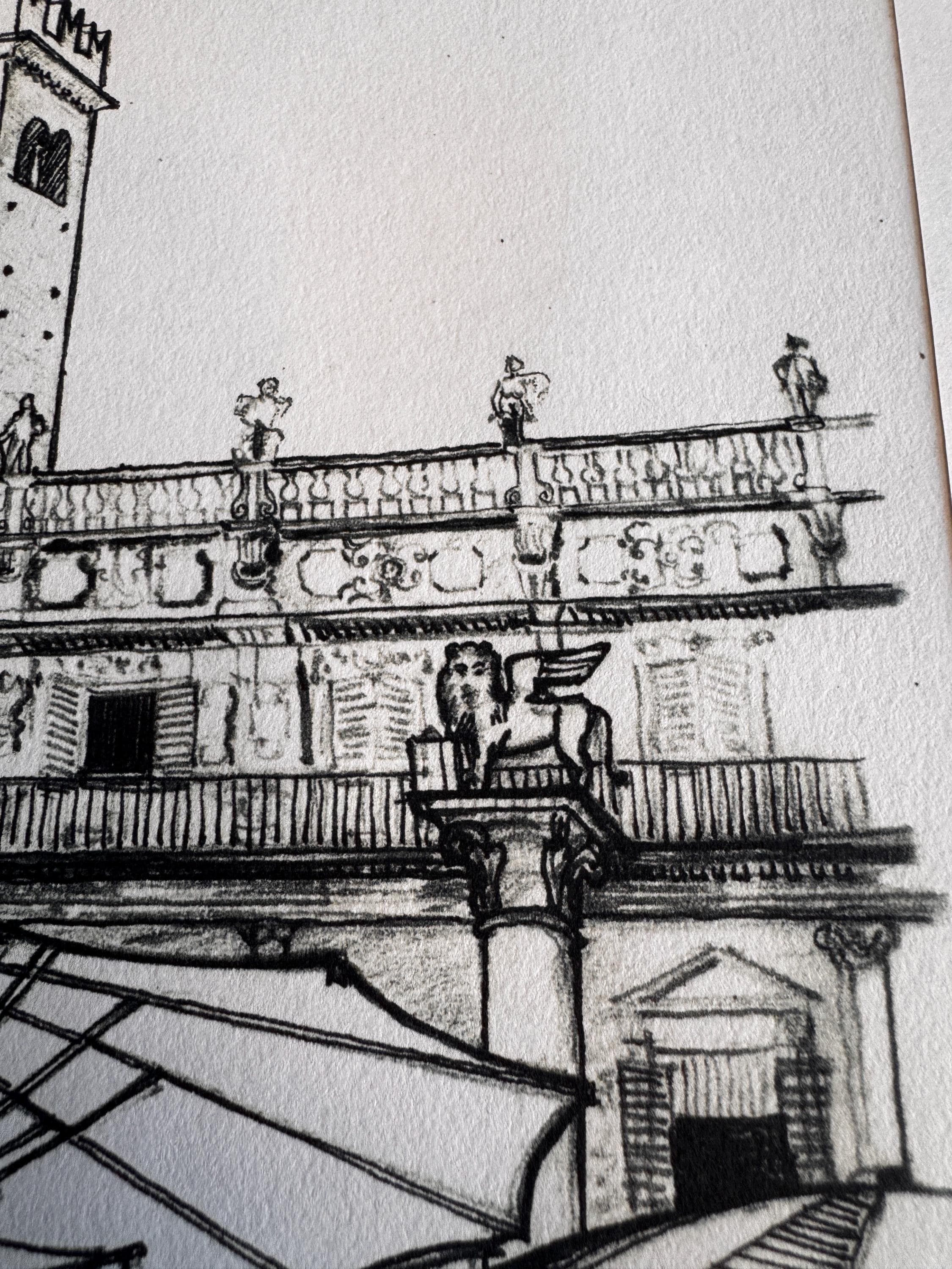 Piazza del Cibo, Verona | 1959 Pen and Ink Drawing