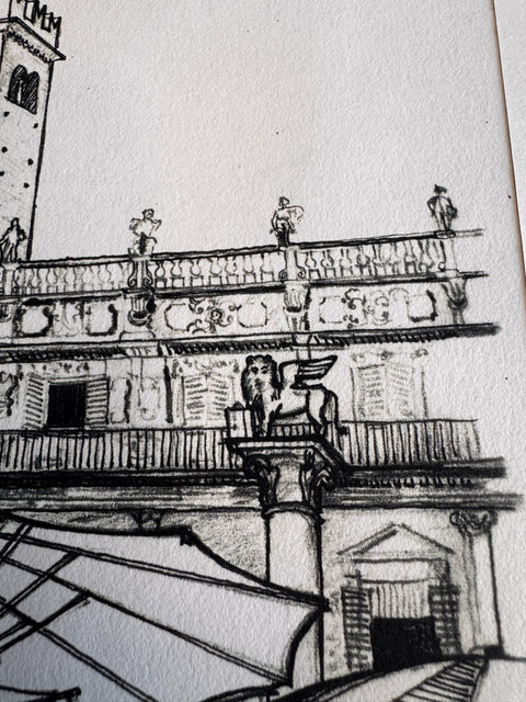 Piazza del Cibo, Verona | 1959 Pen and Ink Drawing