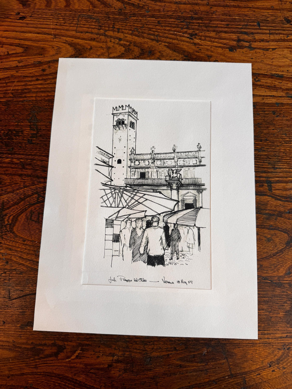 Piazza del Cibo, Verona | 1959 Pen and Ink Drawing