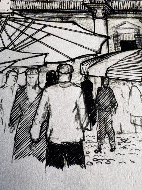 Piazza del Cibo, Verona | 1959 Pen and Ink Drawing