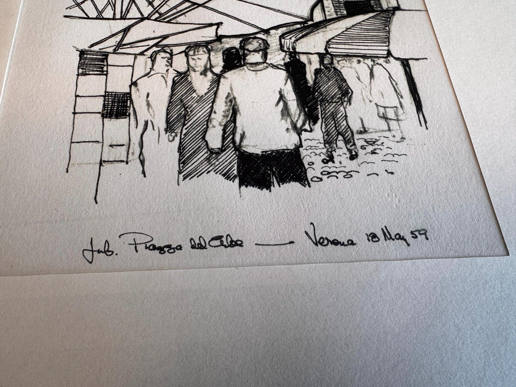 Piazza del Cibo, Verona | 1959 Pen and Ink Drawing