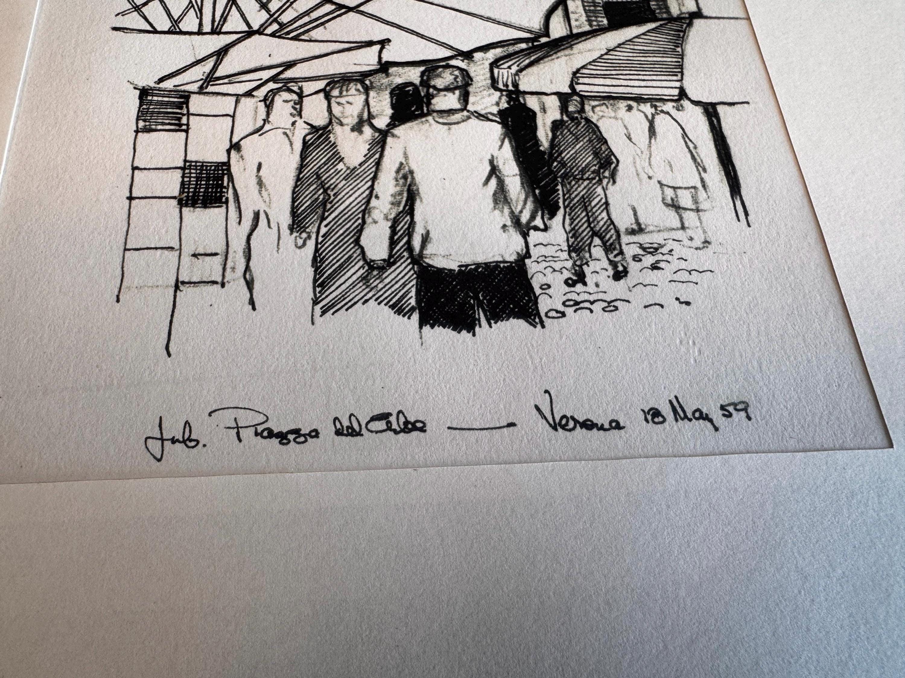 Piazza del Cibo, Verona | 1959 Pen and Ink Drawing
