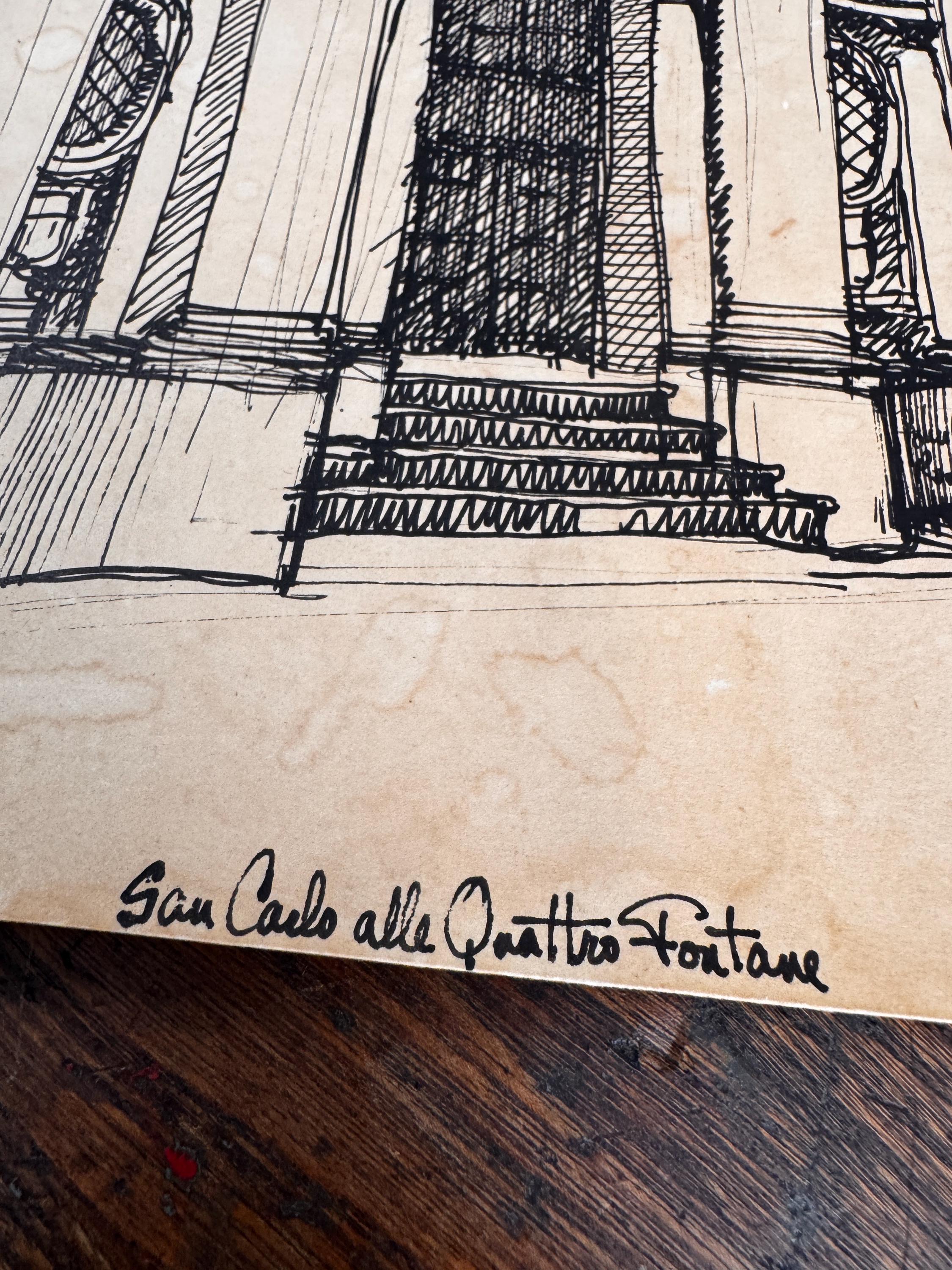 San Carlo alle Quattro Fontane Pen and Ink Drawing
