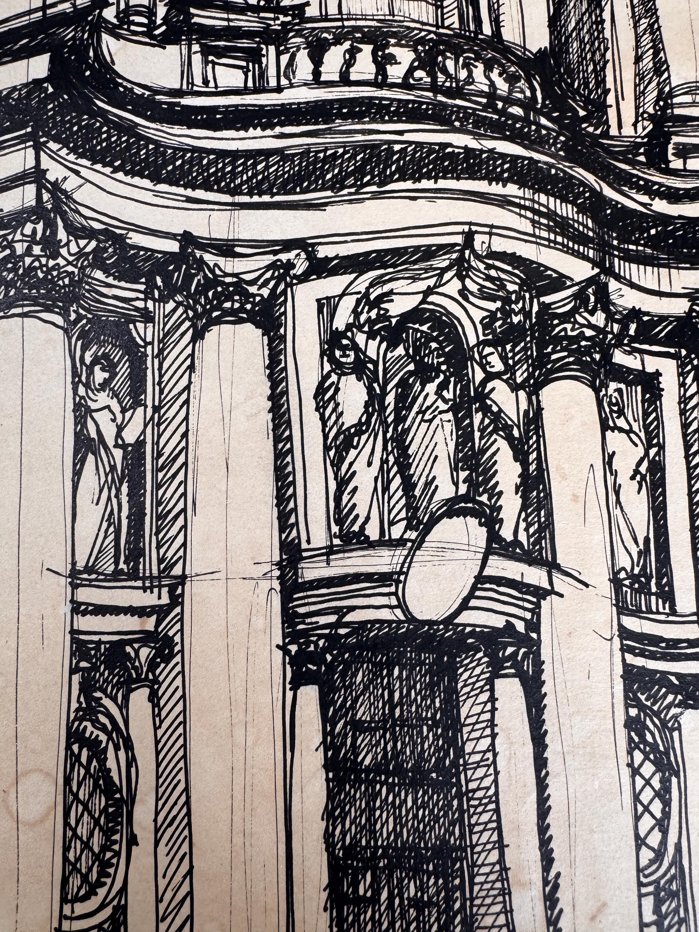 San Carlo alle Quattro Fontane Pen and Ink Drawing