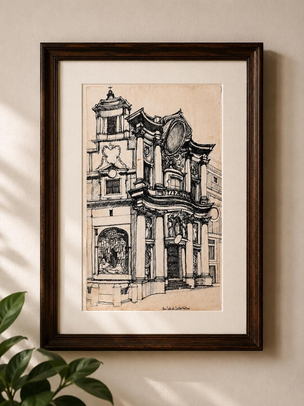 San Carlo alle Quattro Fontane Pen and Ink Drawing