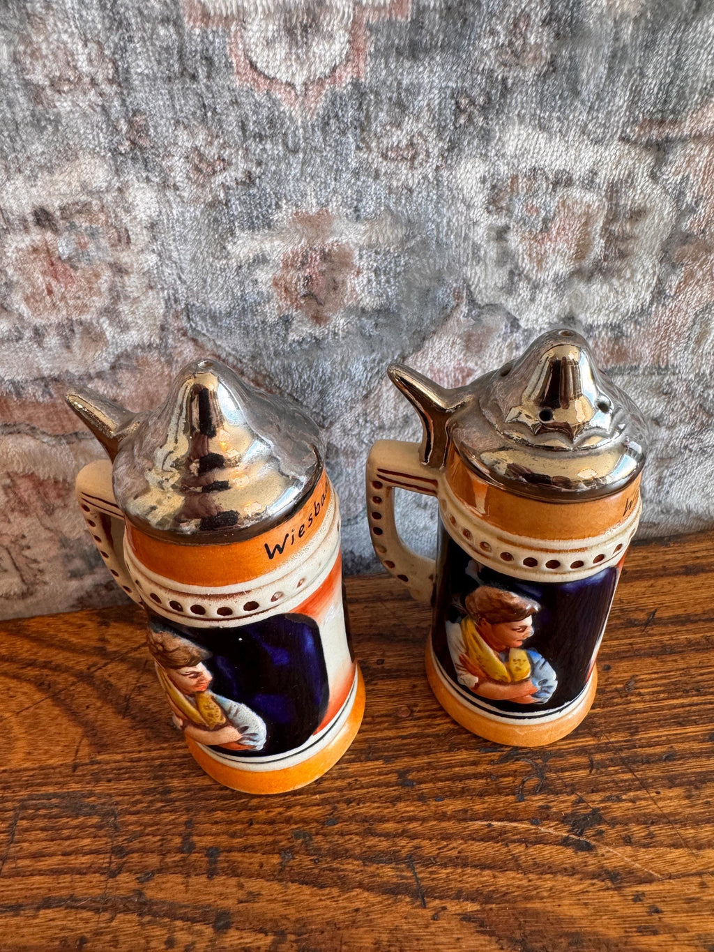 Vintage Wiesbaden Germany Beer Stein Salt & Pepper Shakers