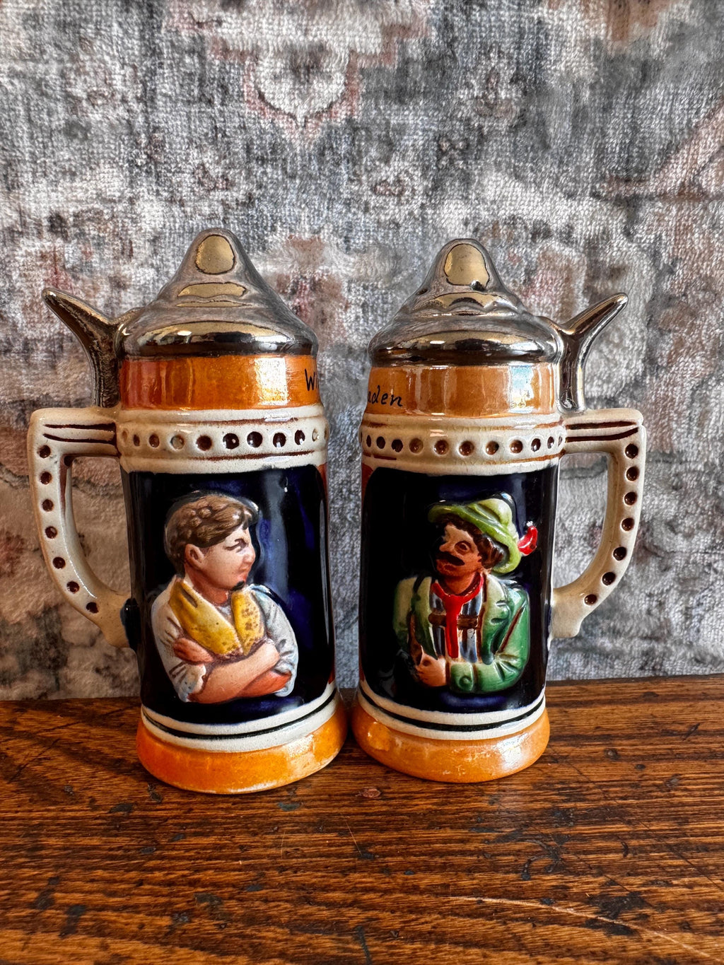 Vintage Wiesbaden Germany Beer Stein Salt & Pepper Shakers
