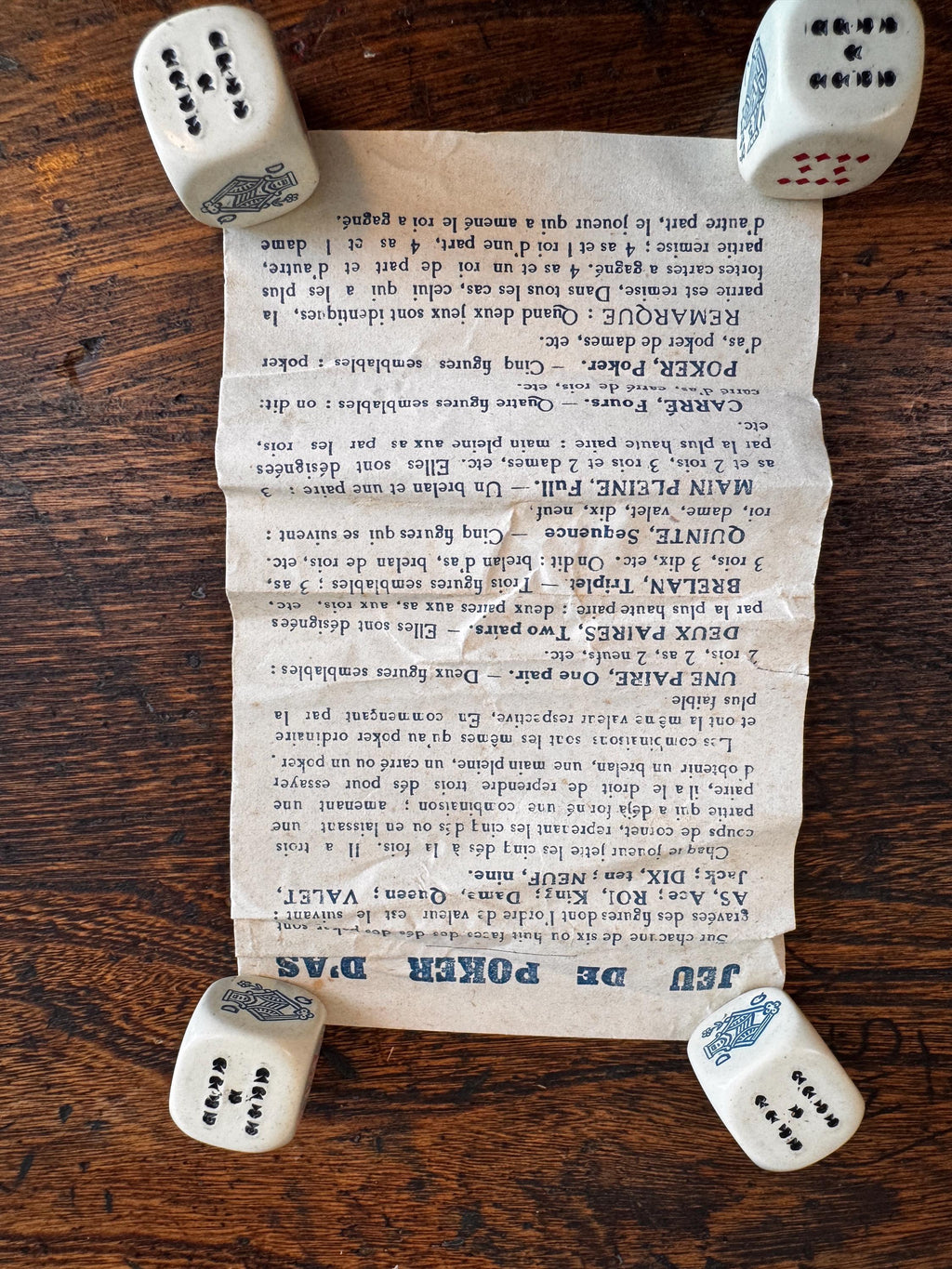 Jeu de Poker D'As Vintage Dice Game with Original Instructions