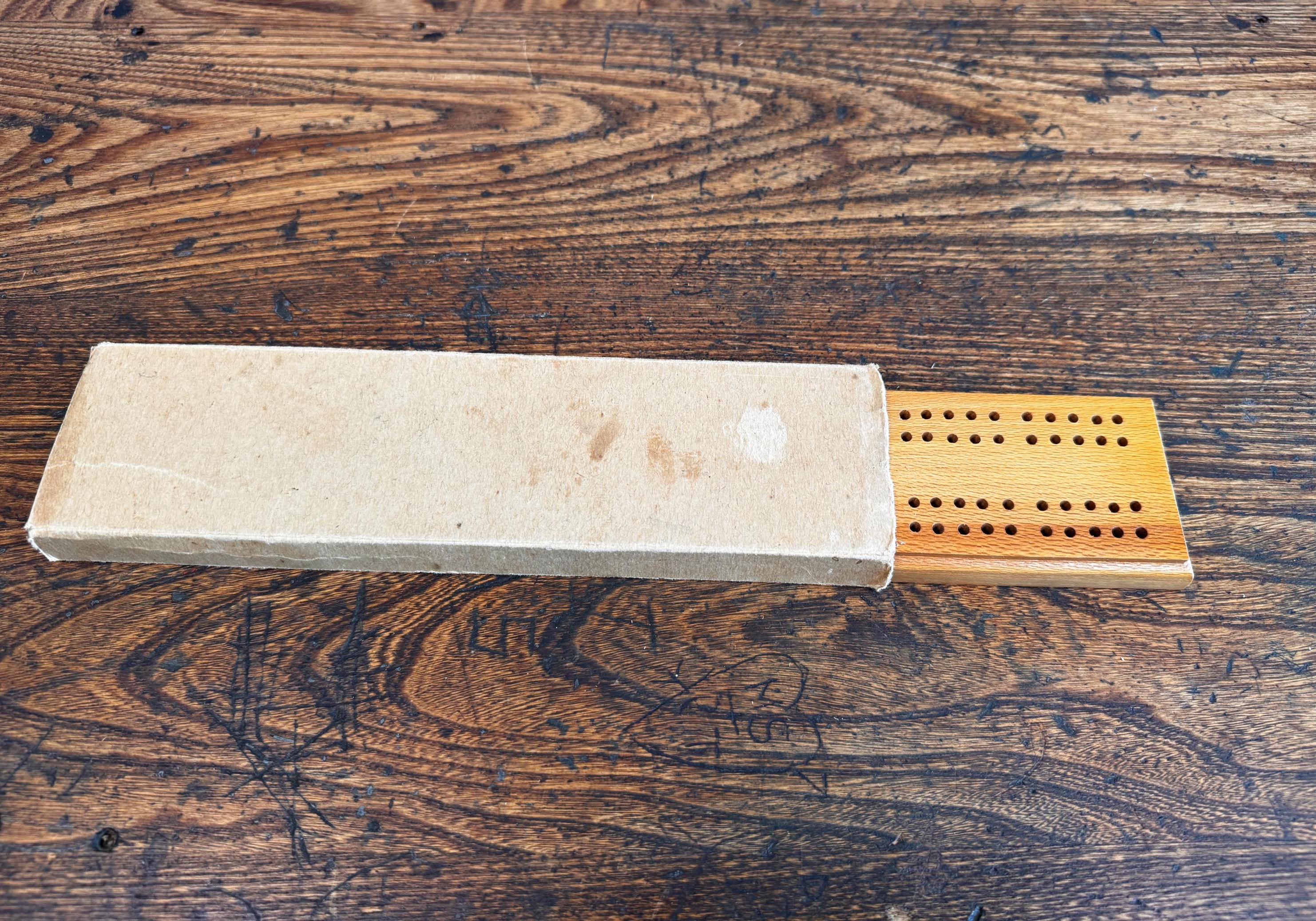 Vintage Wooden Cribbage Board with Original Box by Drueke