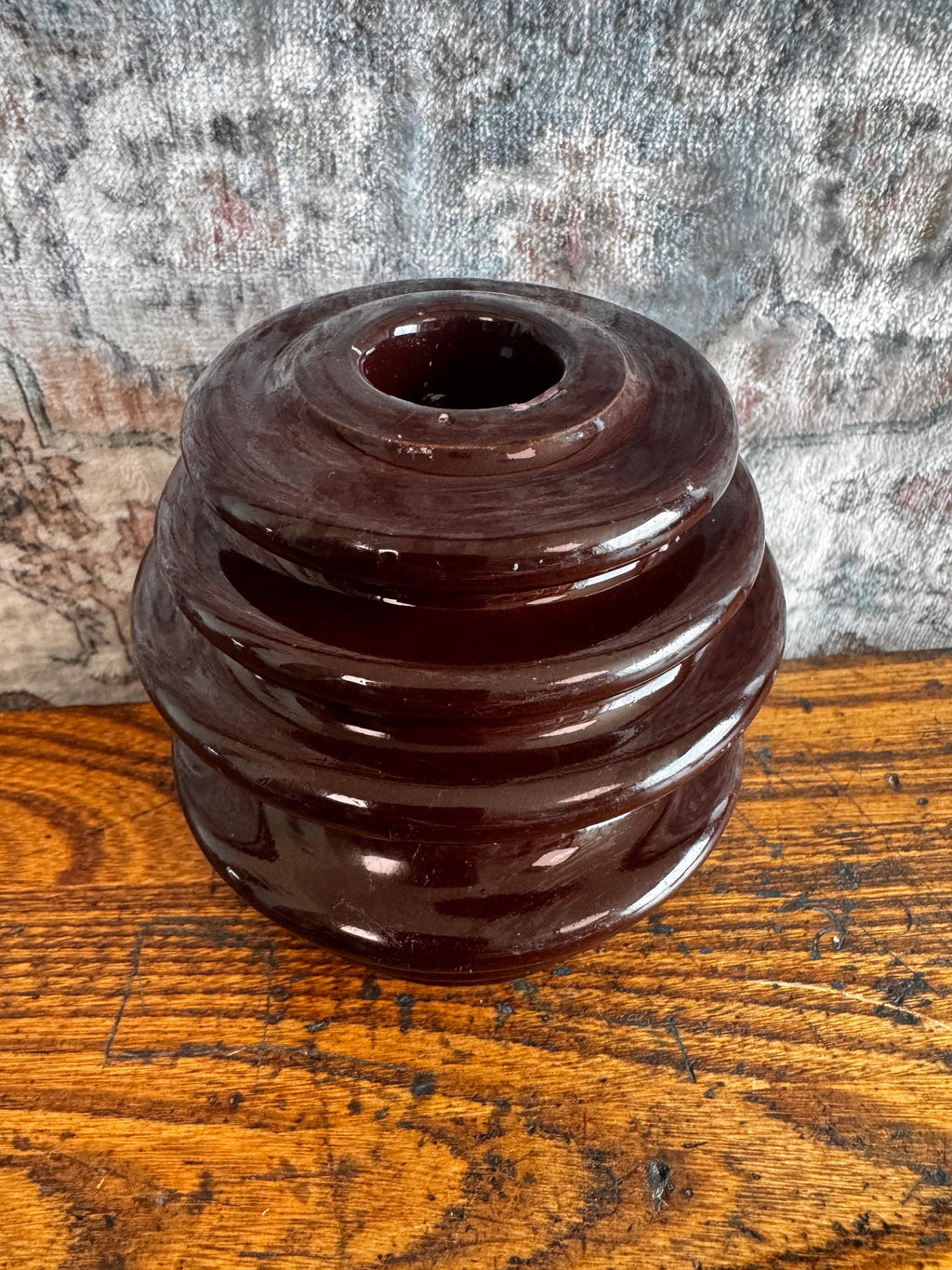 Vintage Large Brown Spool Ceramic Electrical Insulator