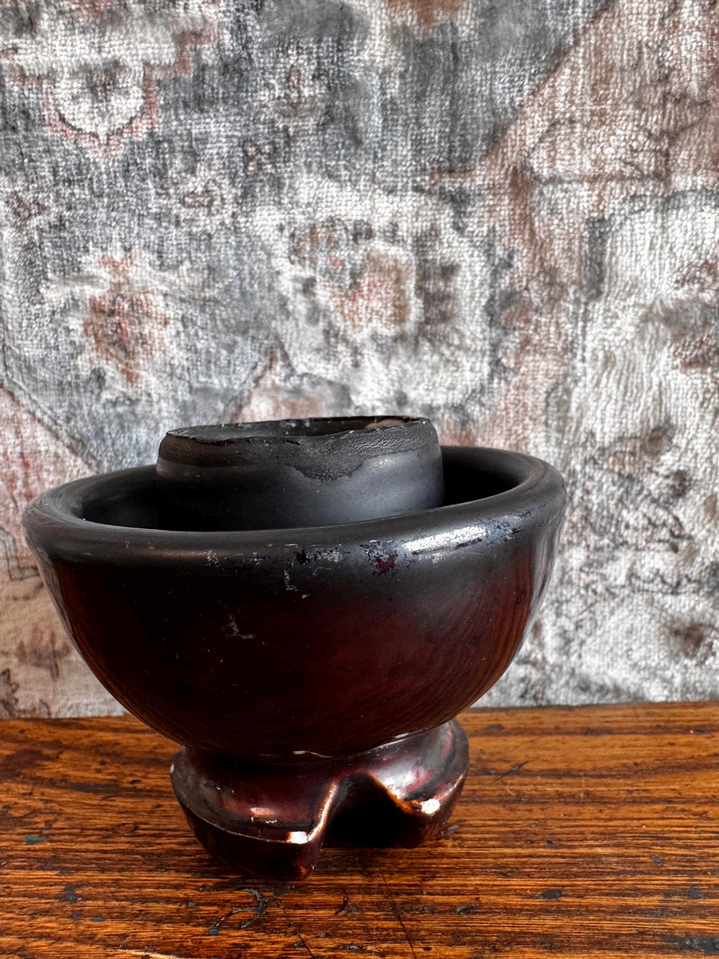 Vintage Dark Brown Ceramic Electrical Insulator