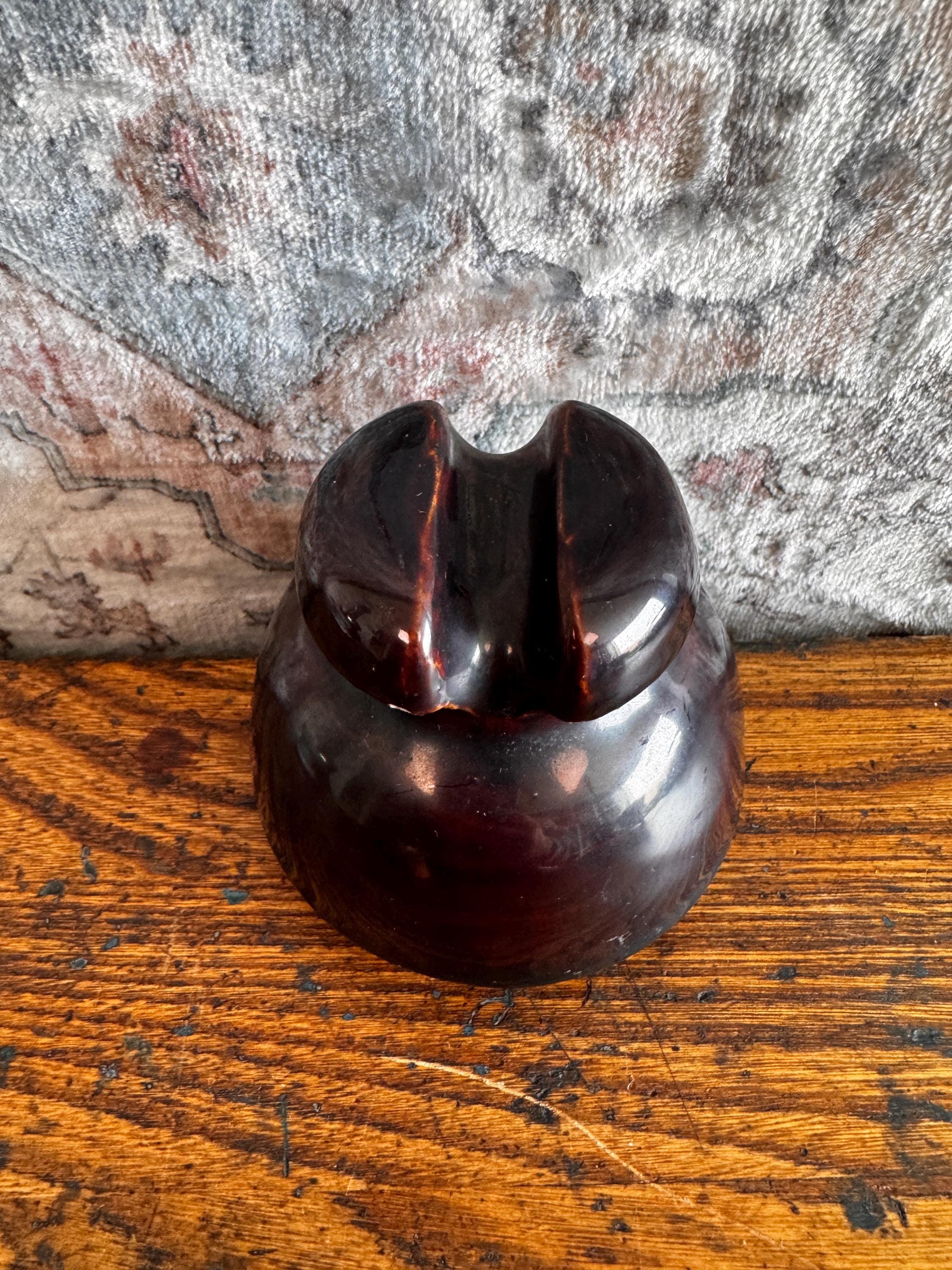 Vintage Dark Brown Ceramic Electrical Insulator