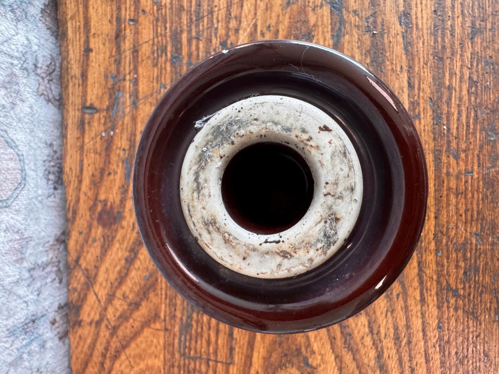 Vintage Brown Ceramic Spool Electrical Insulator