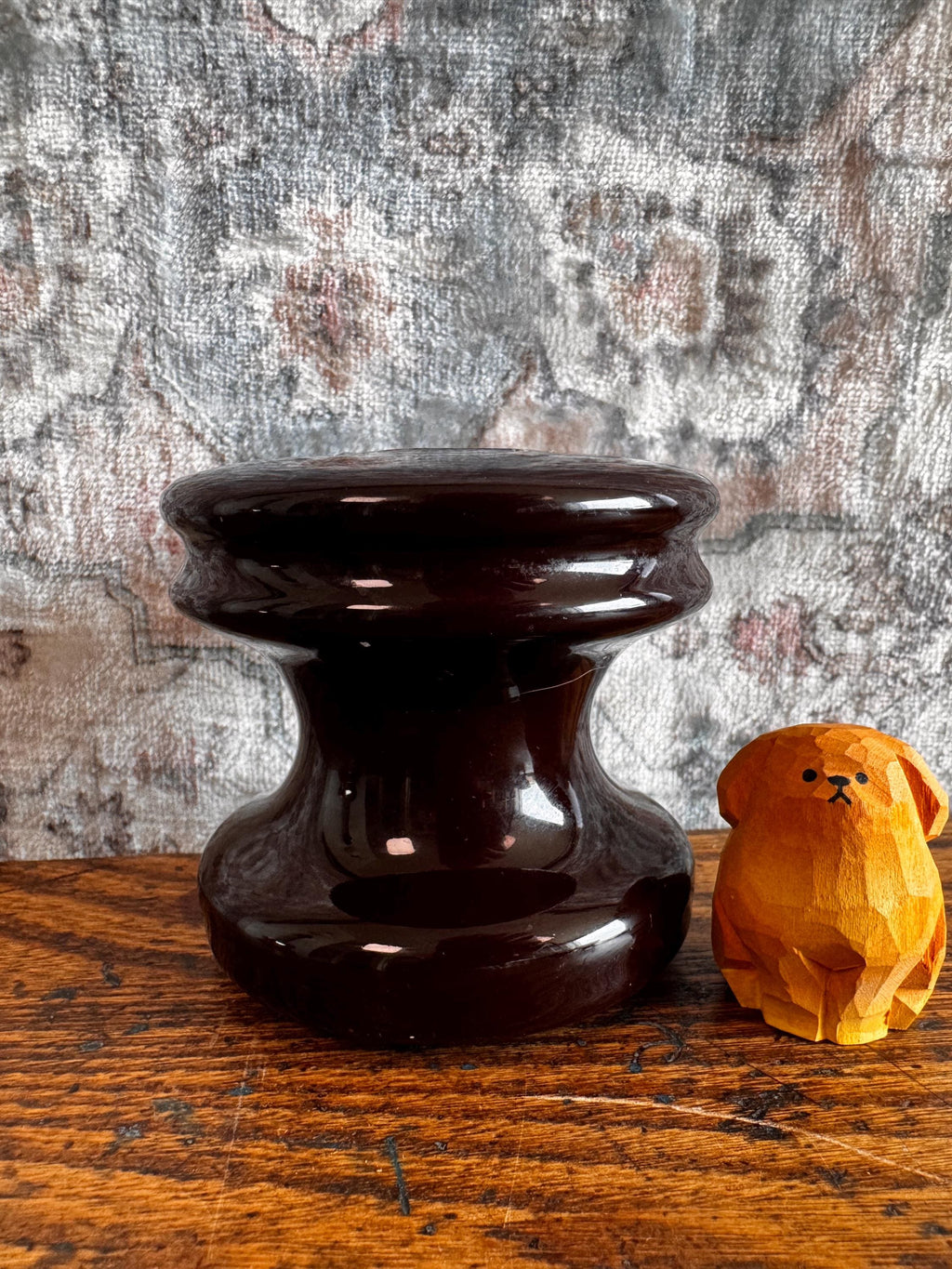 Vintage Brown Ceramic Spool Electrical Insulator