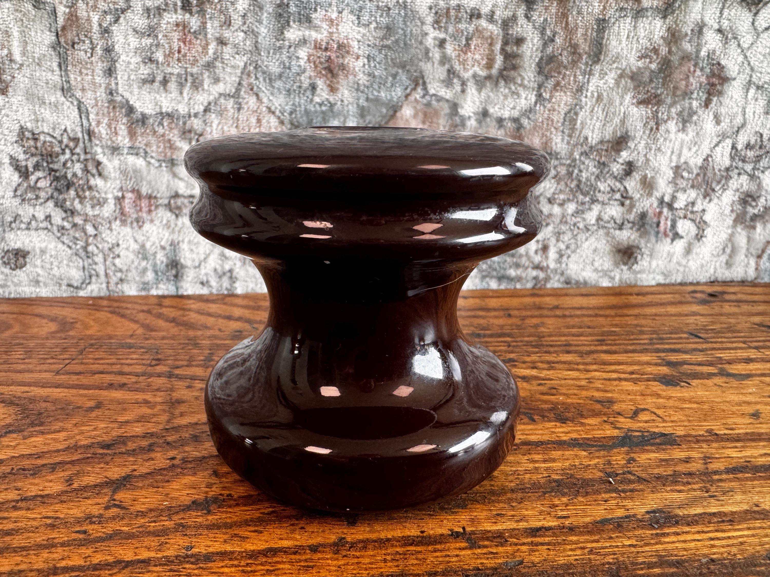 Vintage Brown Ceramic Spool Electrical Insulator