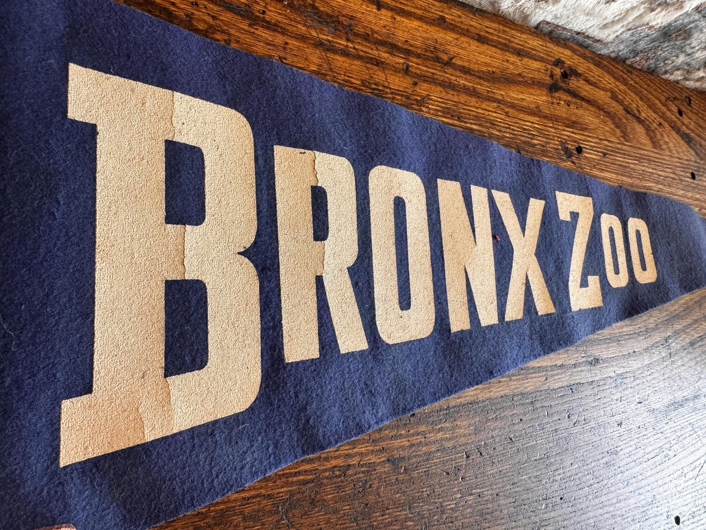 Vintage Bronx Zoo Felt Souvenir Pennant with Tiger and Zebra
