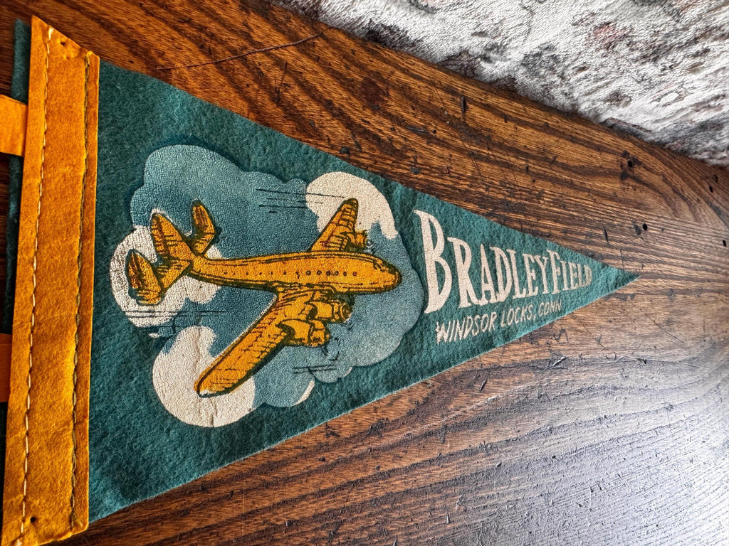 Bradley Field Vintage Felt Pennant with Airplane Design