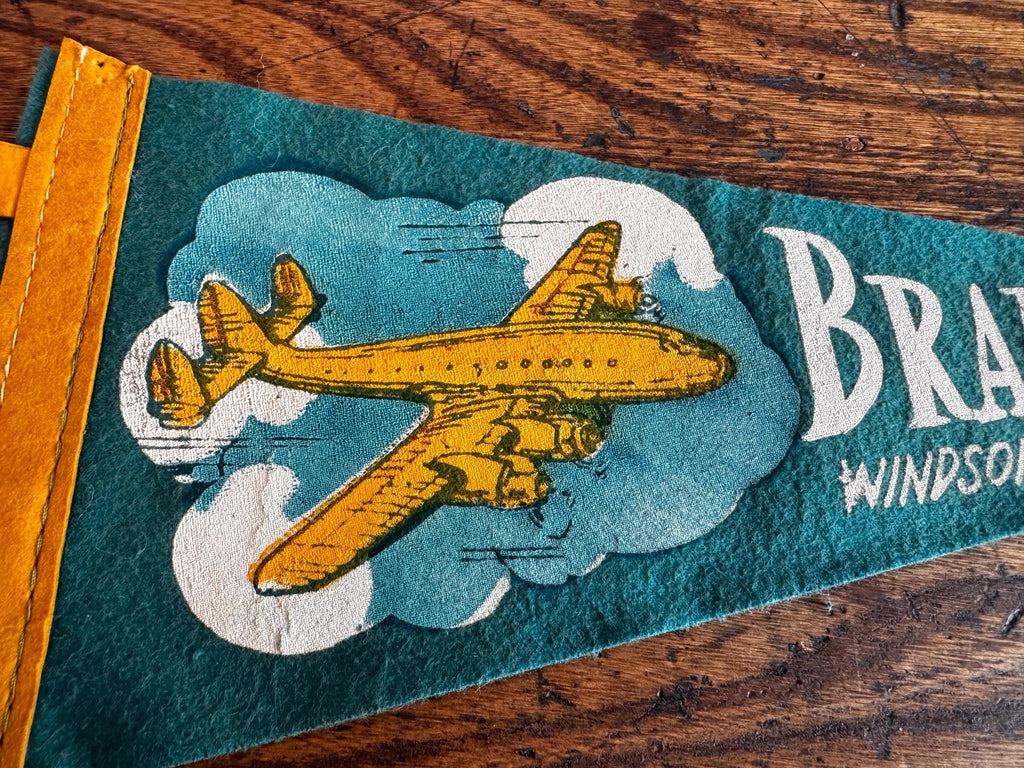 Bradley Field Vintage Felt Pennant with Airplane Design