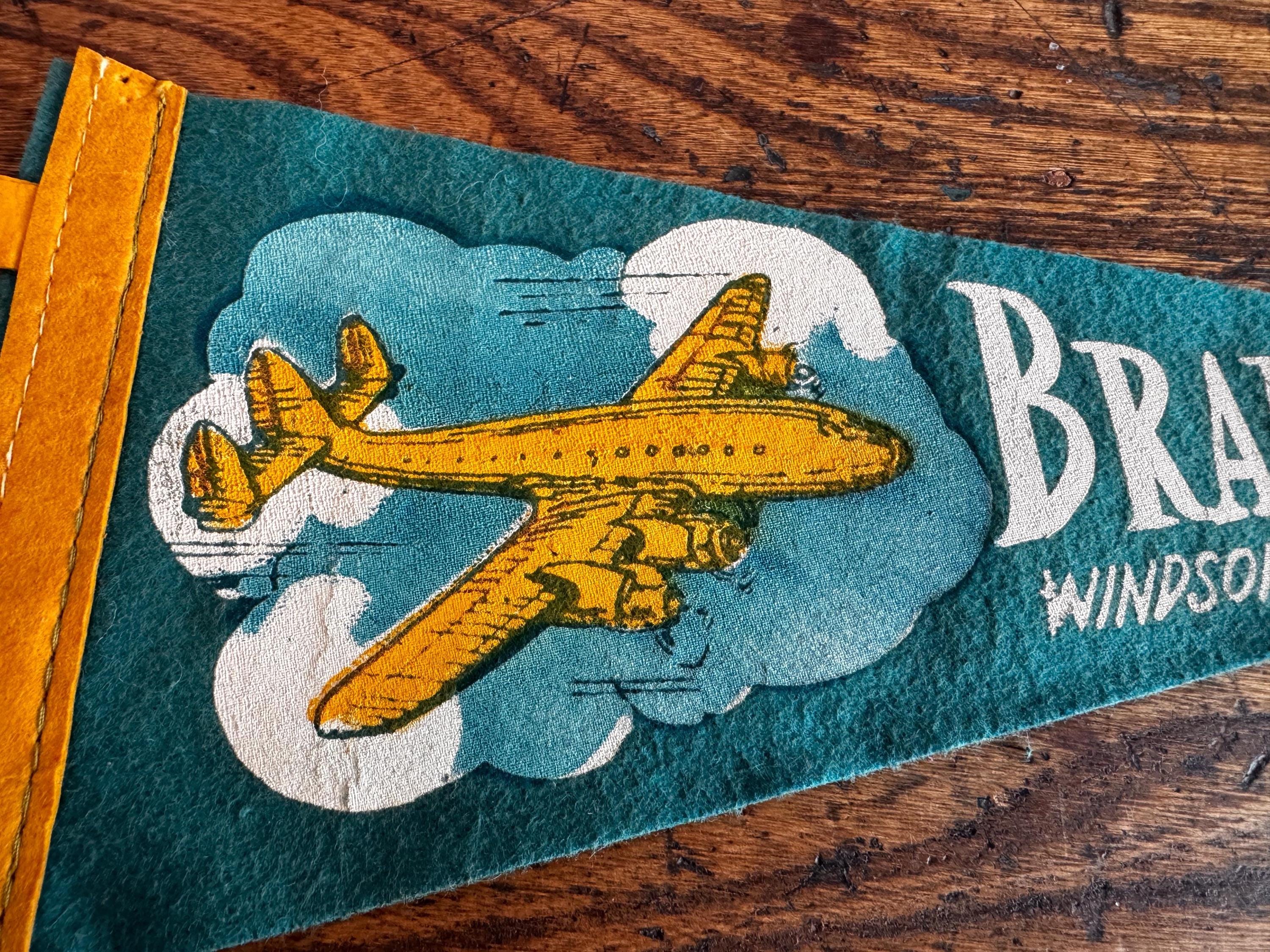 Bradley Field Vintage Felt Pennant with Airplane Design