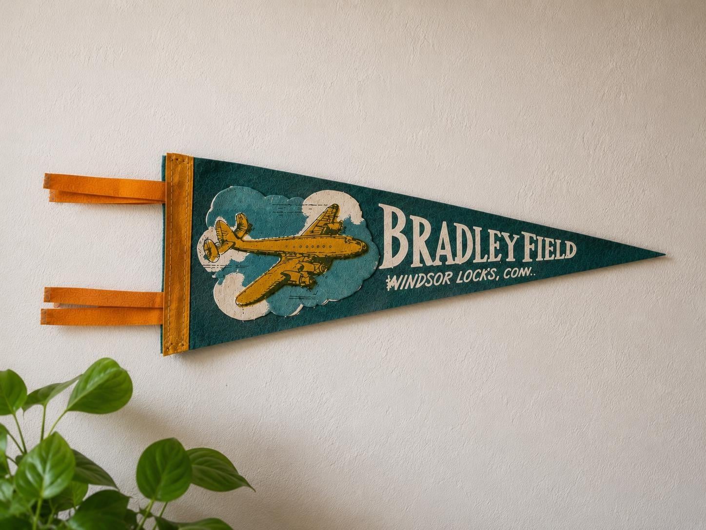 Bradley Field Vintage Felt Pennant with Airplane Design