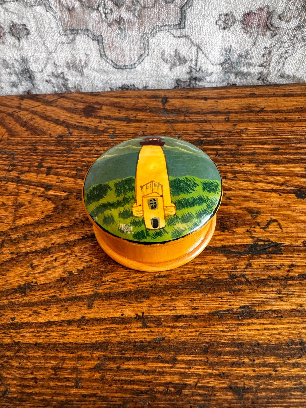 Hand-Painted Wooden Trinket Box with Lighthouse Design